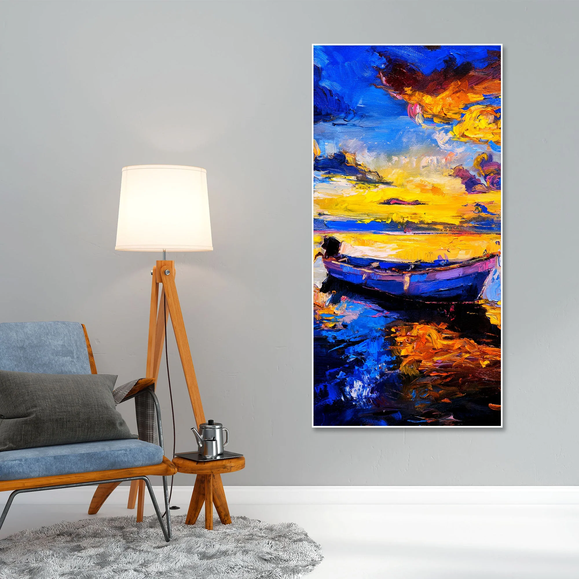 Boat & Sunset Floating Canvas Wall Painting - Image 4