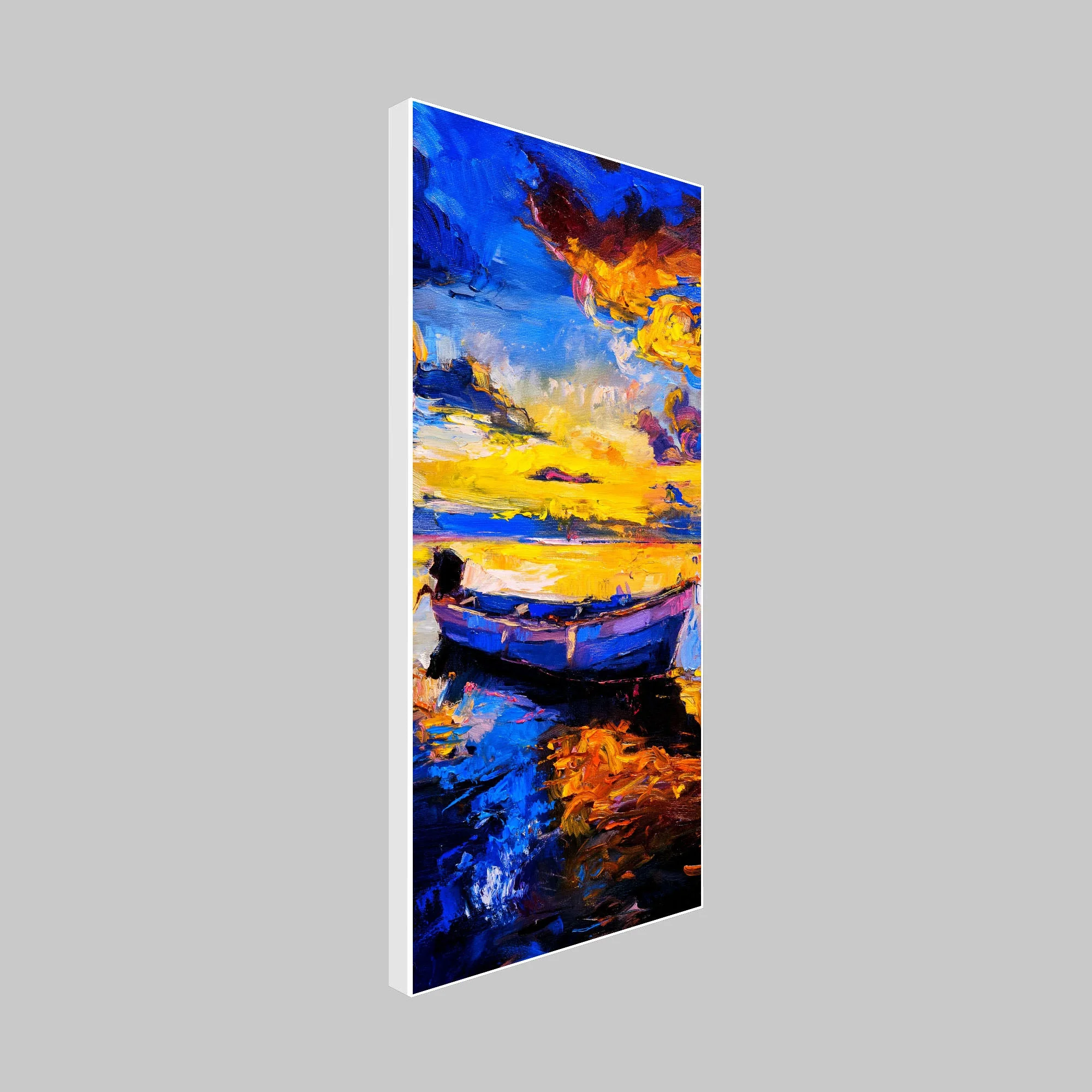 Boat & Sunset Floating Canvas Wall Painting - Image 6