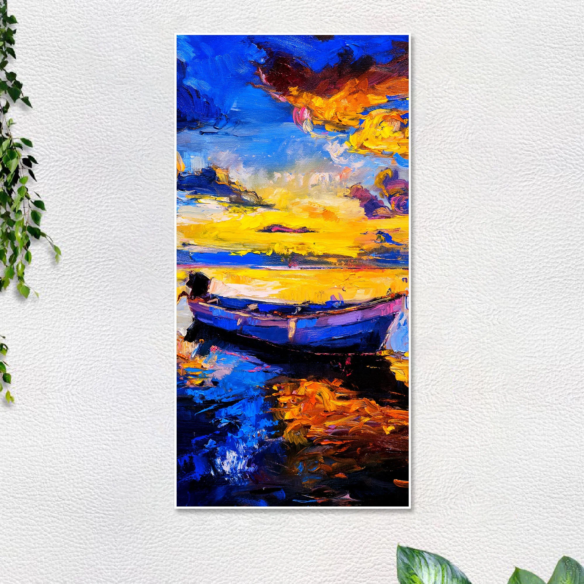 Boat & Sunset Floating Canvas Wall Painting - Image 7