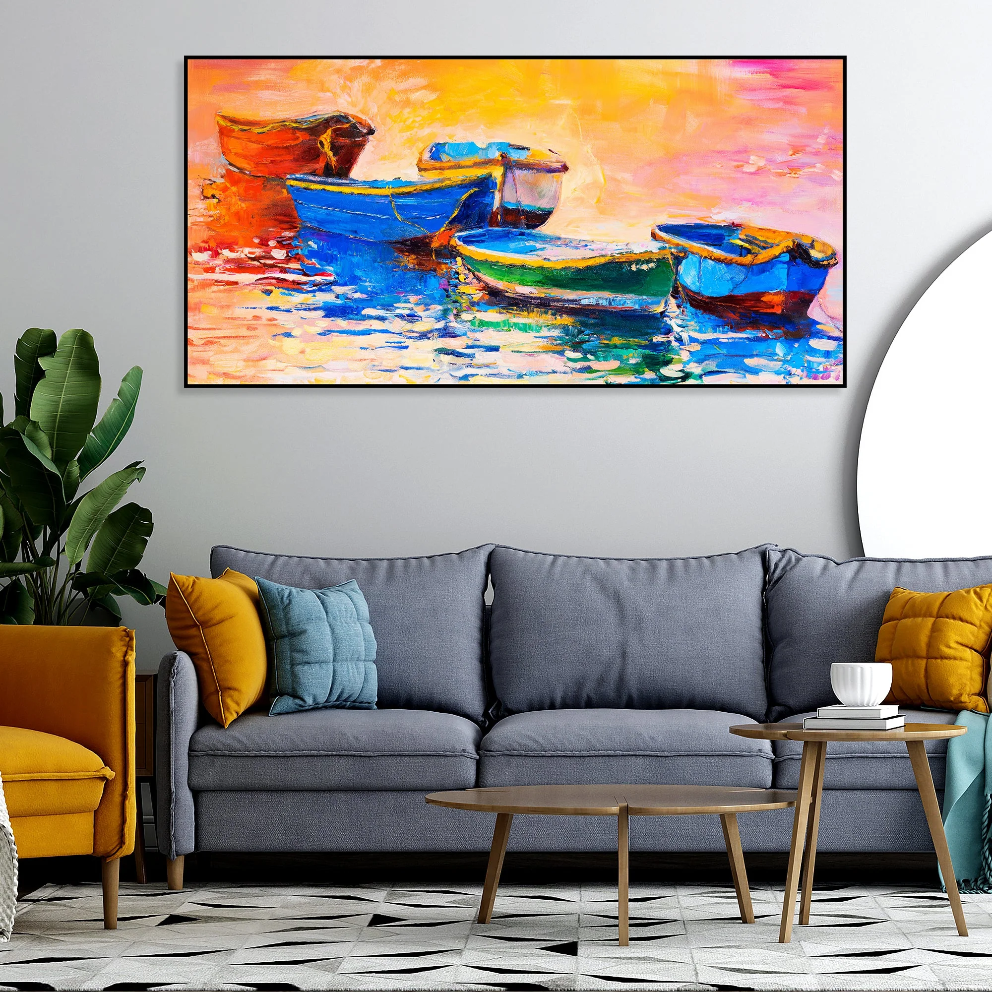 Boat Colorful Floating Frame Wall Painting - Image 3