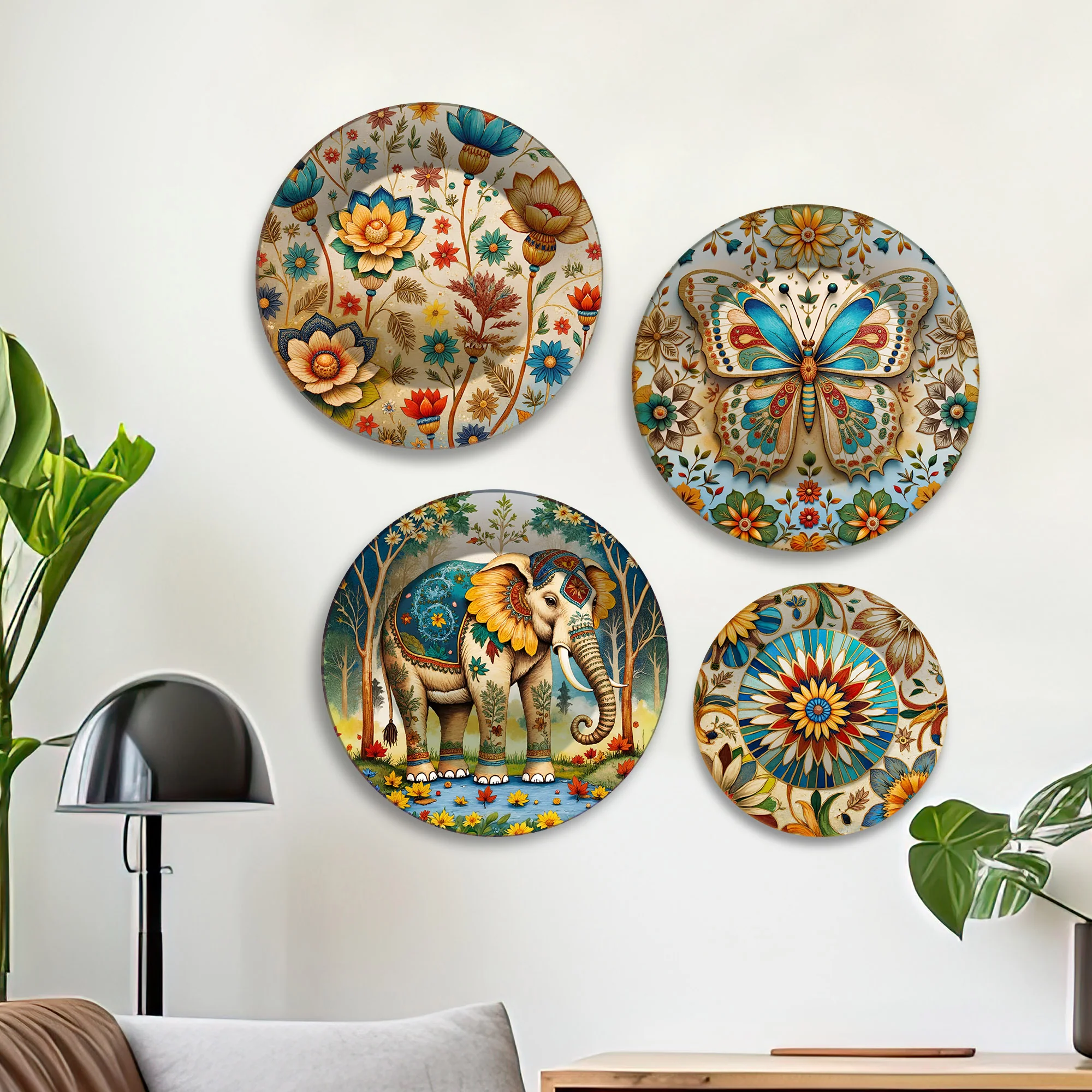 Boho Chic Whimsical Nature Premium Wall Plates Painting Set of Four - Image 2