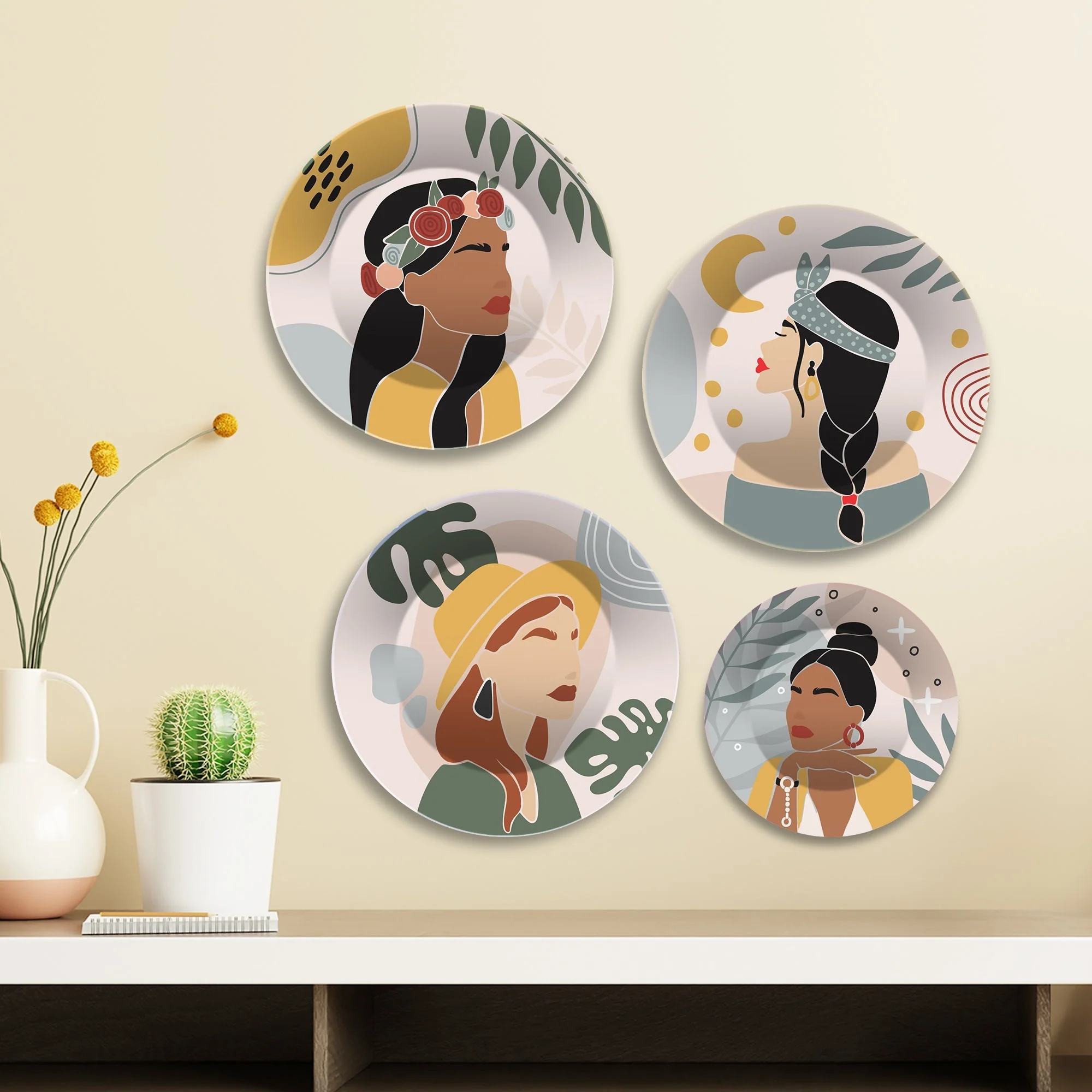 Boho Lady Premium Wall Plates Painting Set of Four - Image 3