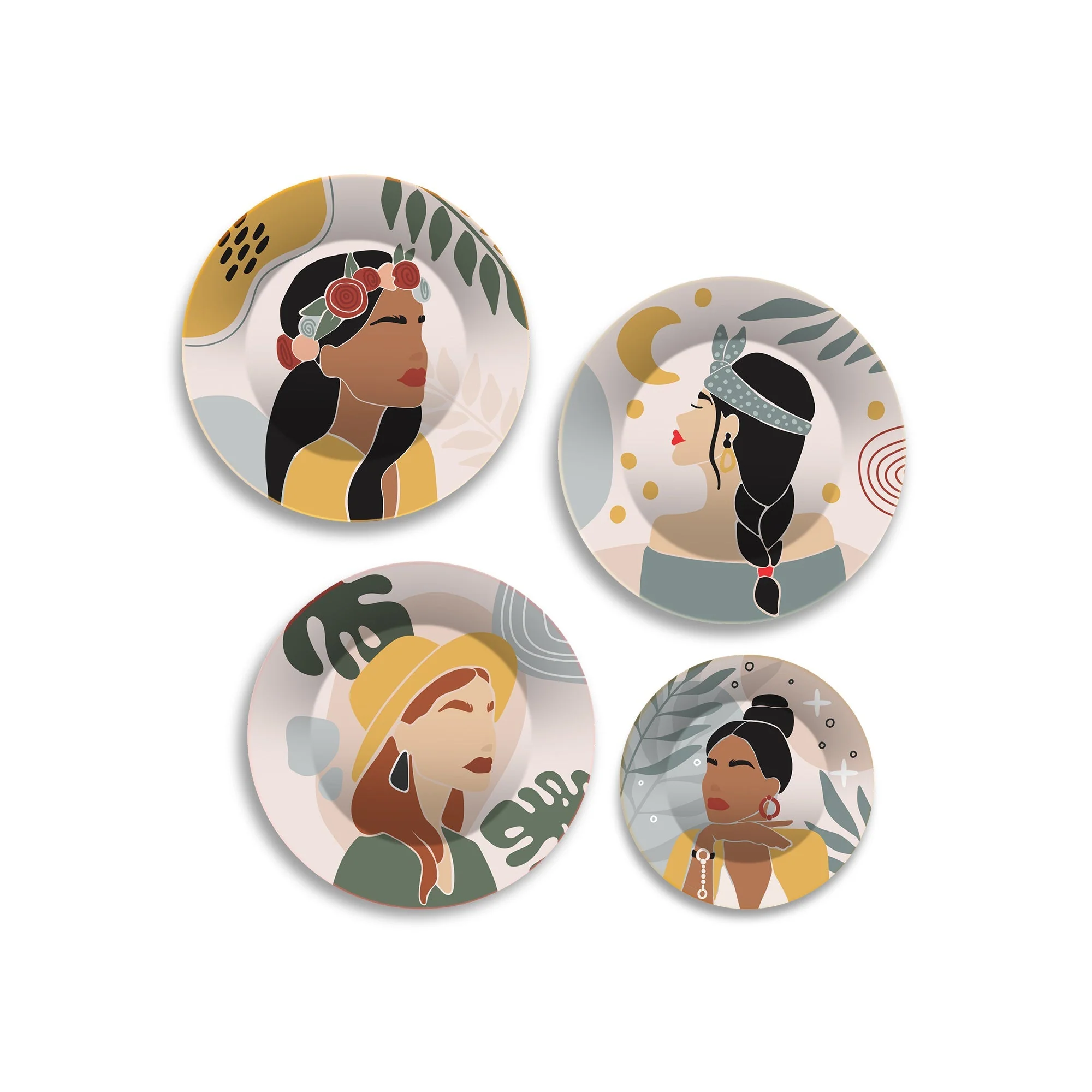 Boho Lady Premium Wall Plates Painting Set of Four - Image 4