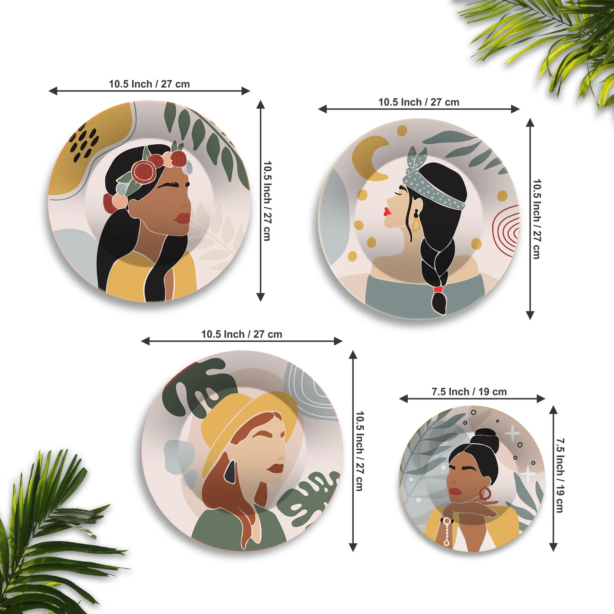 Boho Lady Premium Wall Plates Painting Set of Four - Image 6