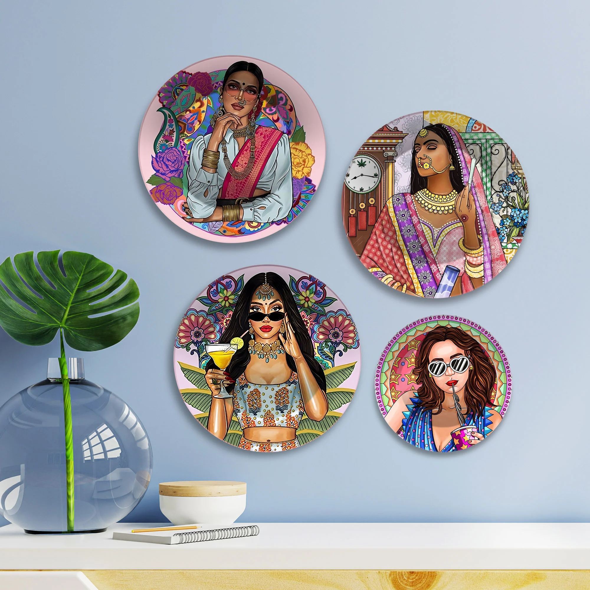 Bold & Glamorous Women Premium Wall Plates Painting Set of Four - Image 2