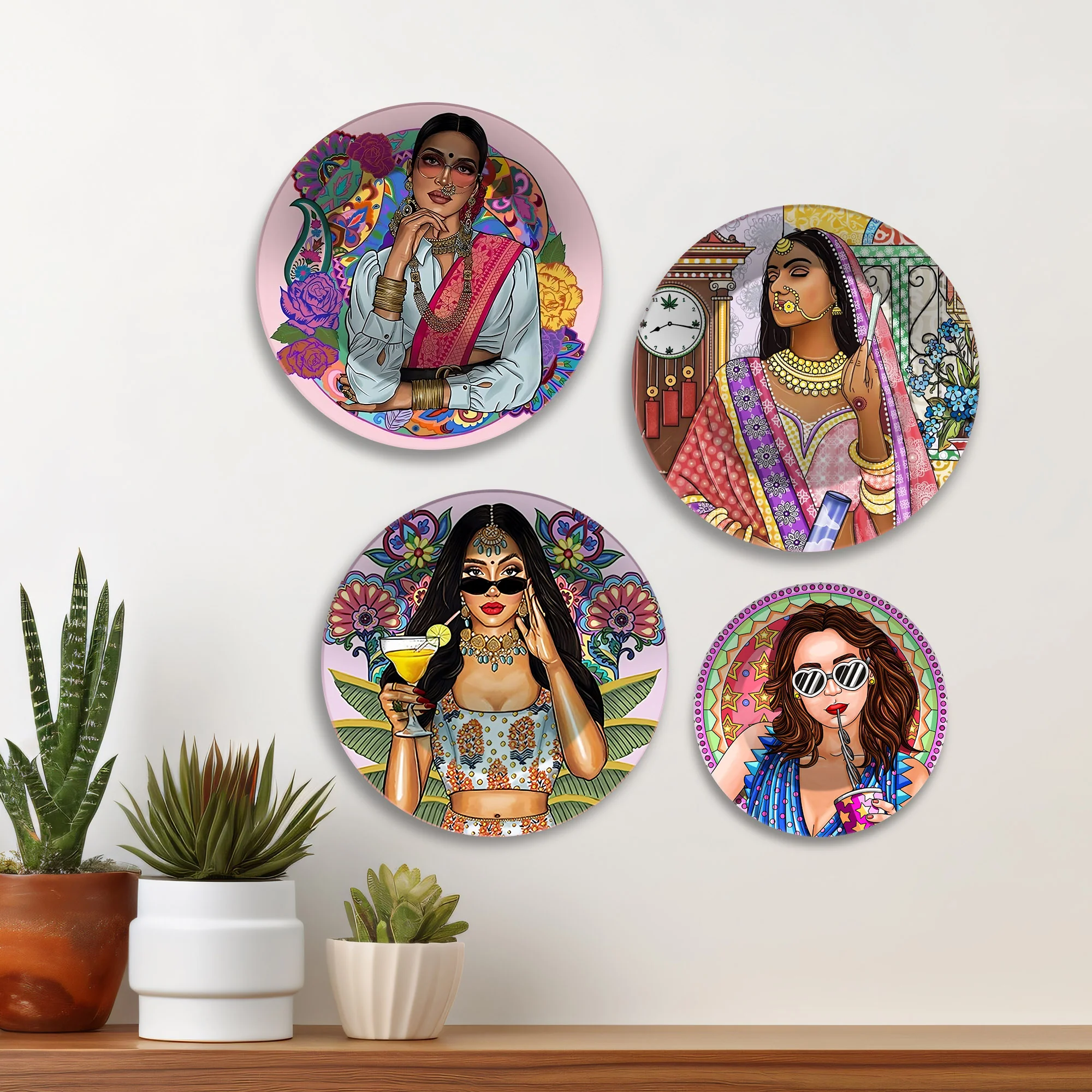Bold & Glamorous Women Premium Wall Plates Painting Set of Four - Image 3