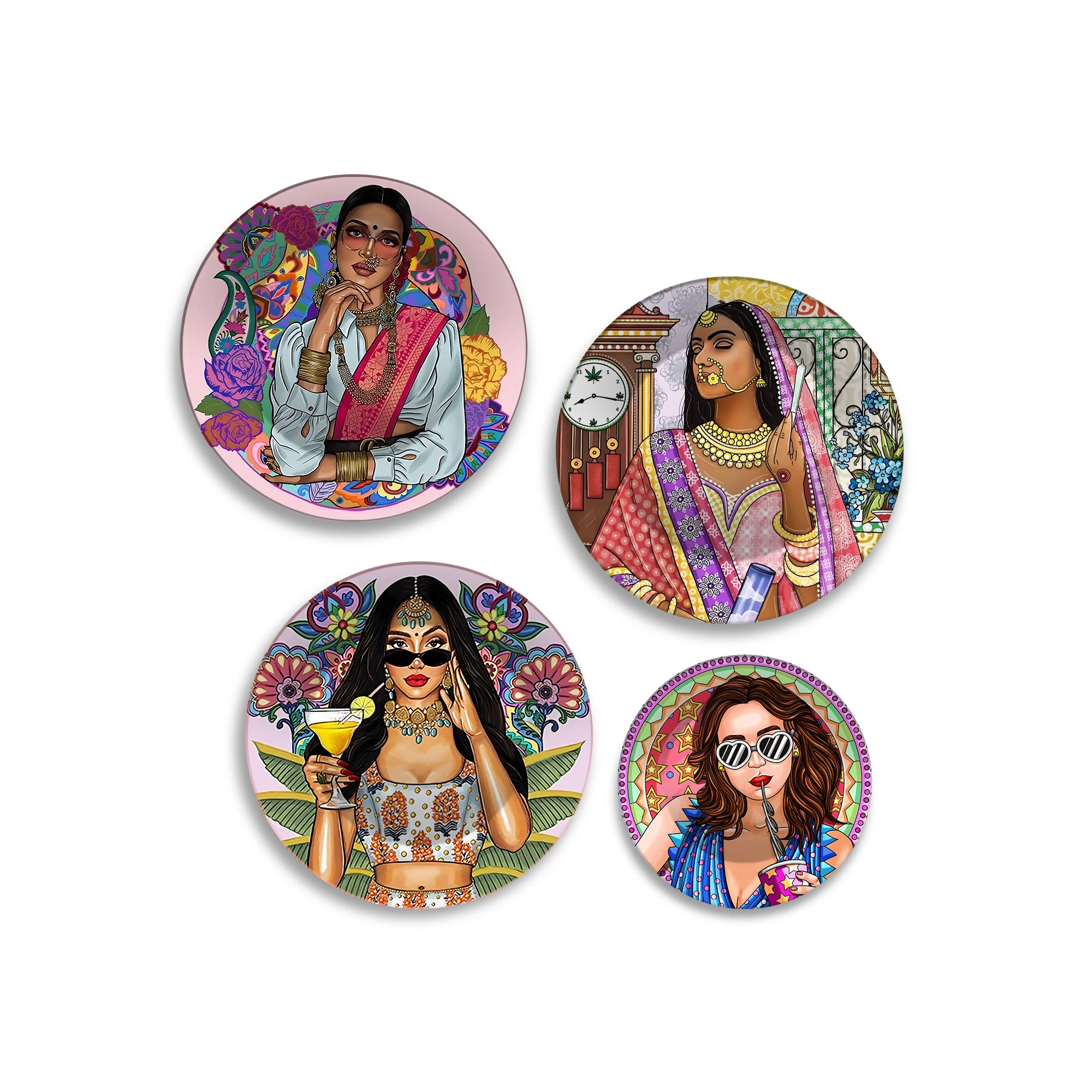 Bold & Glamorous Women Premium Wall Plates Painting Set of Four - Image 4
