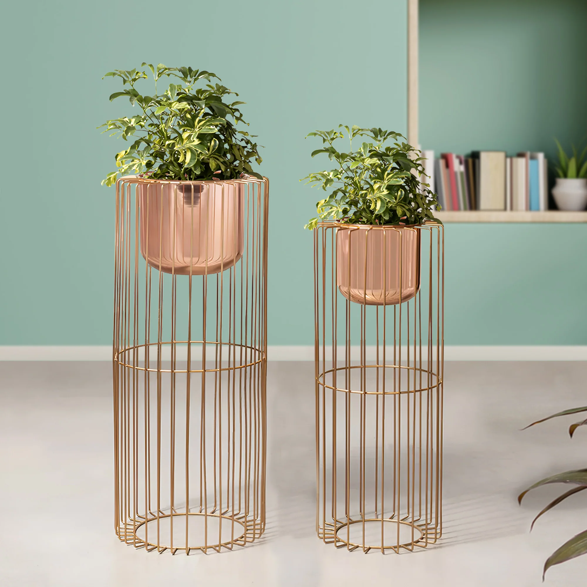 Botanic Couture Gold Stand & Ross Gold Pot Planters Set of 2 - Image 2