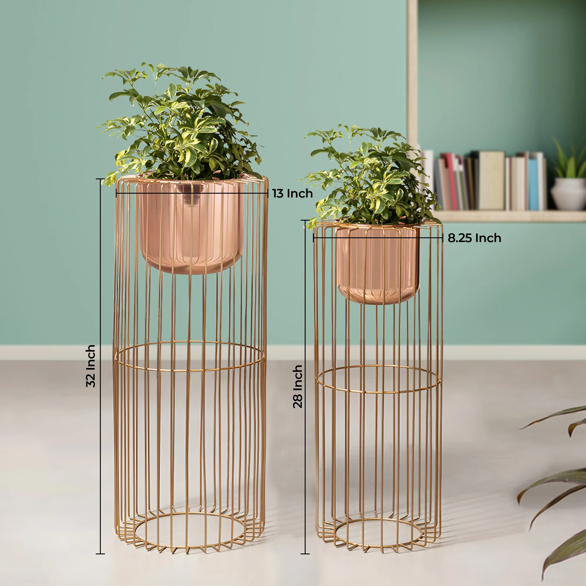 Botanic Couture Gold Stand & Ross Gold Pot Planters Set of 2 - Image 3