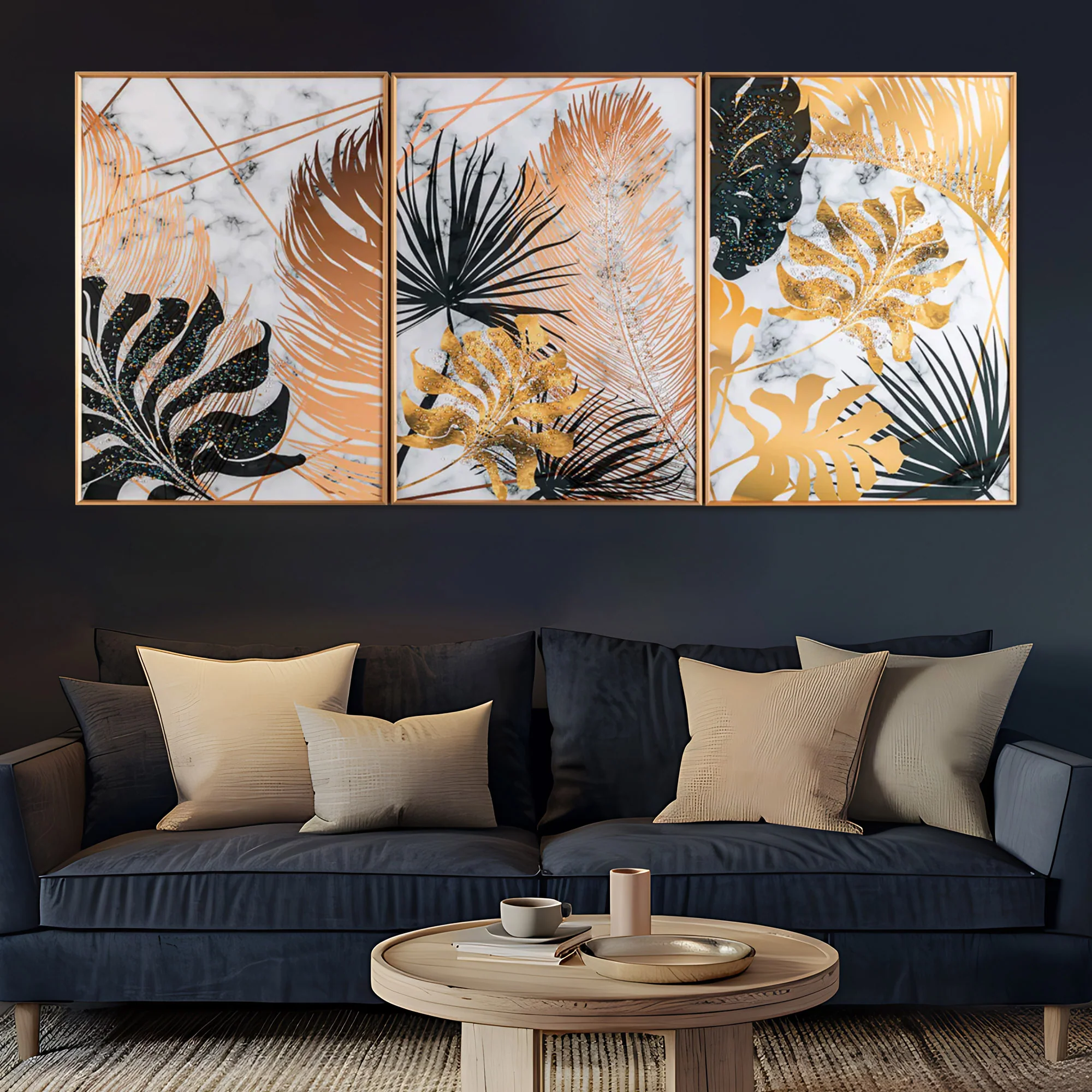 Botanical Leaves Framed Crystal Glass Painting Set of 3 - Image 2