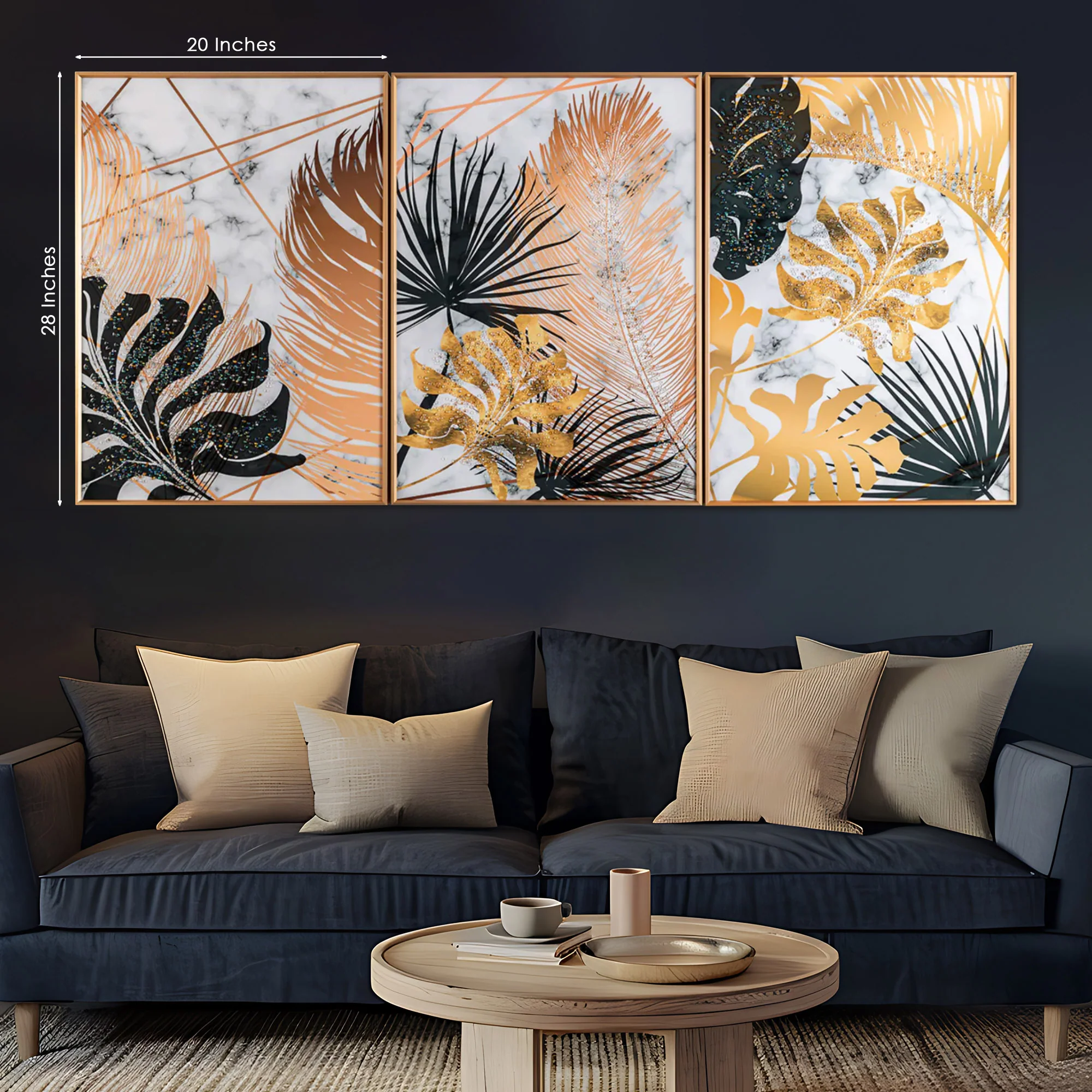 Botanical Leaves Framed Crystal Glass Painting Set of 3 - Image 3