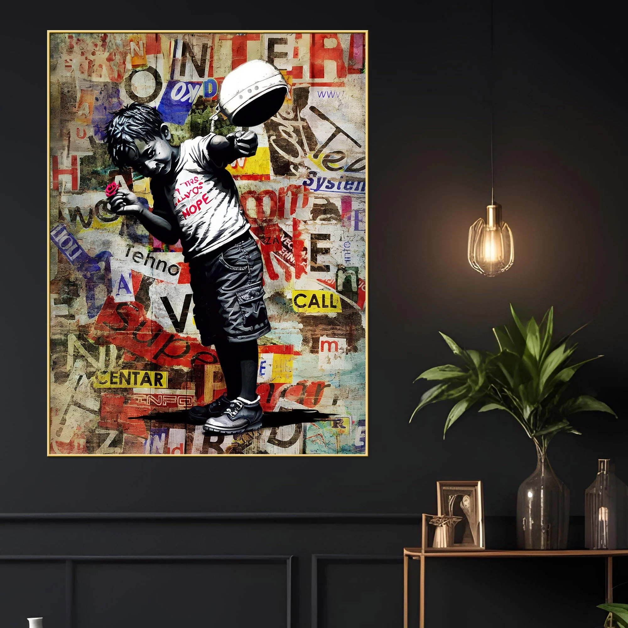 Boy Holding A Vibrant Red Rose Cotton Canvas Wall Painting - Image 2