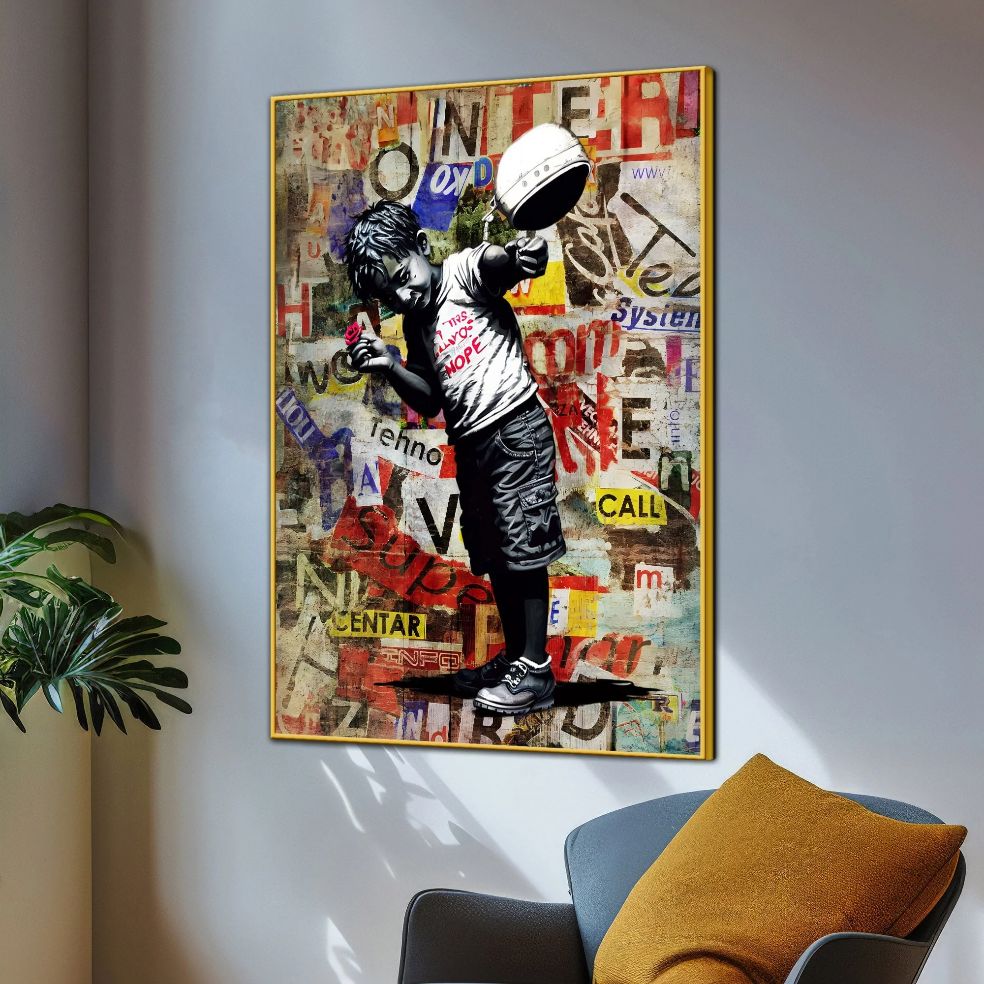 Boy Holding A Vibrant Red Rose Cotton Canvas Wall Painting - Image 3