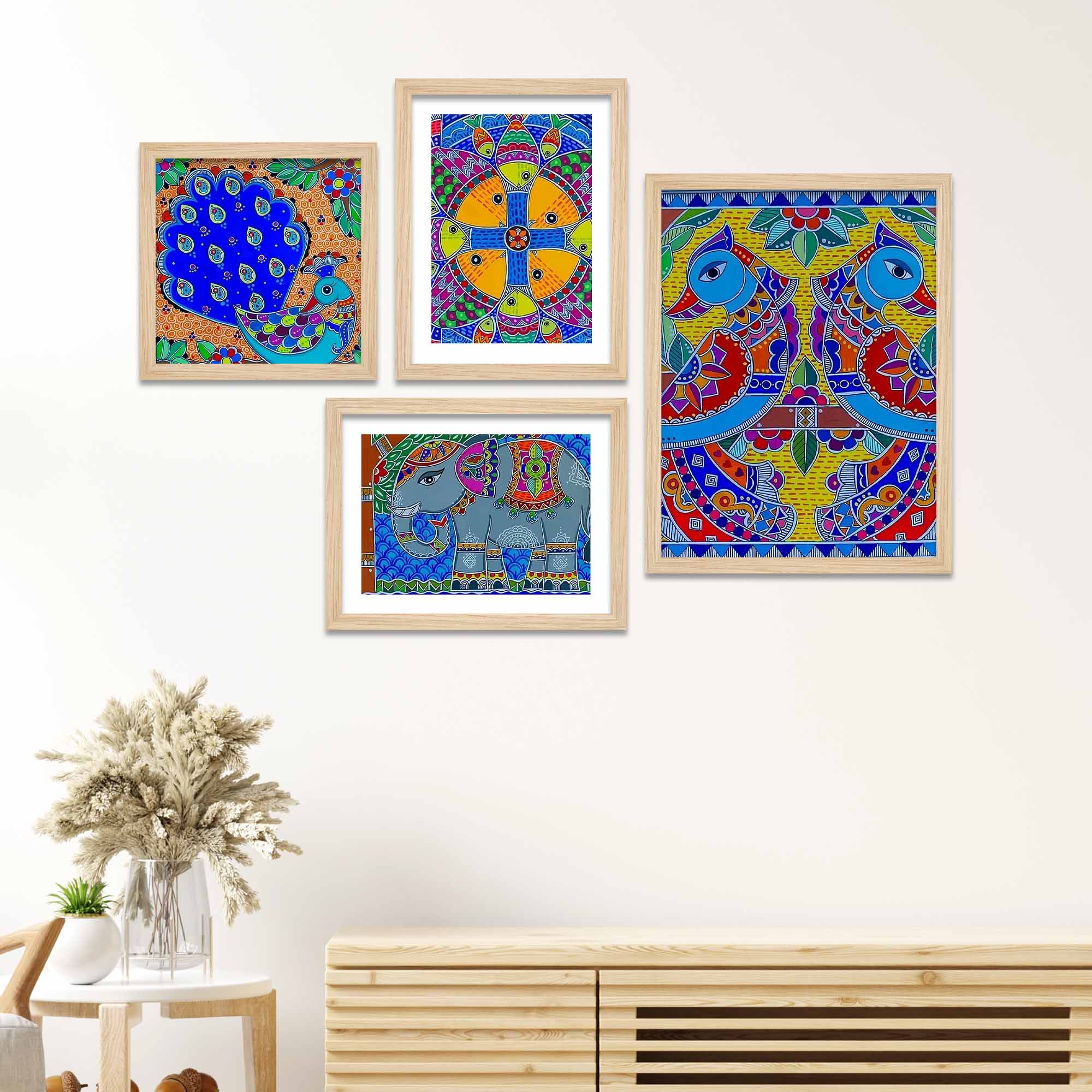 Bright Indian Traditional Art Wall Frame Set of Four