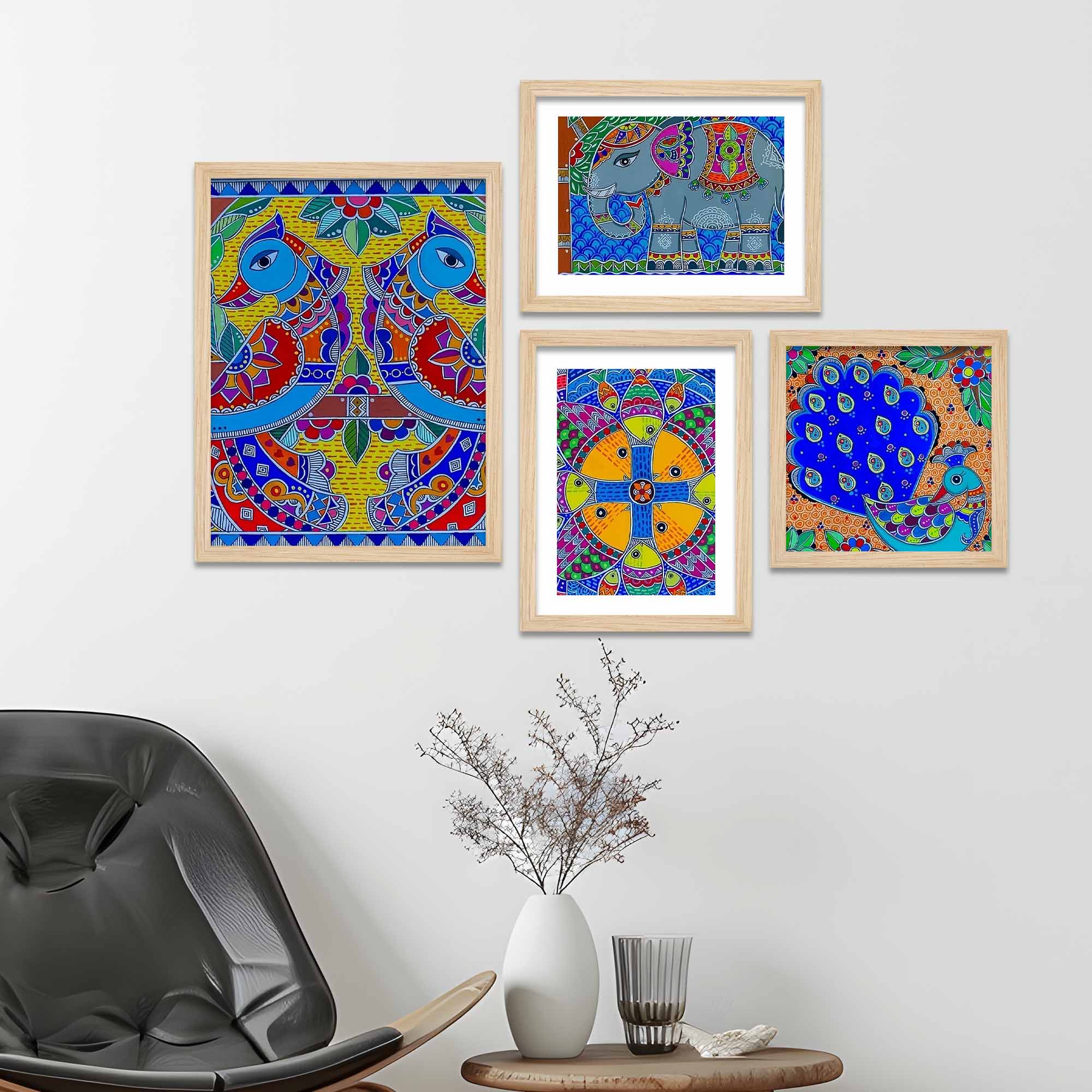 Bright Indian Traditional Art Wall Frame Set of Four - Image 2