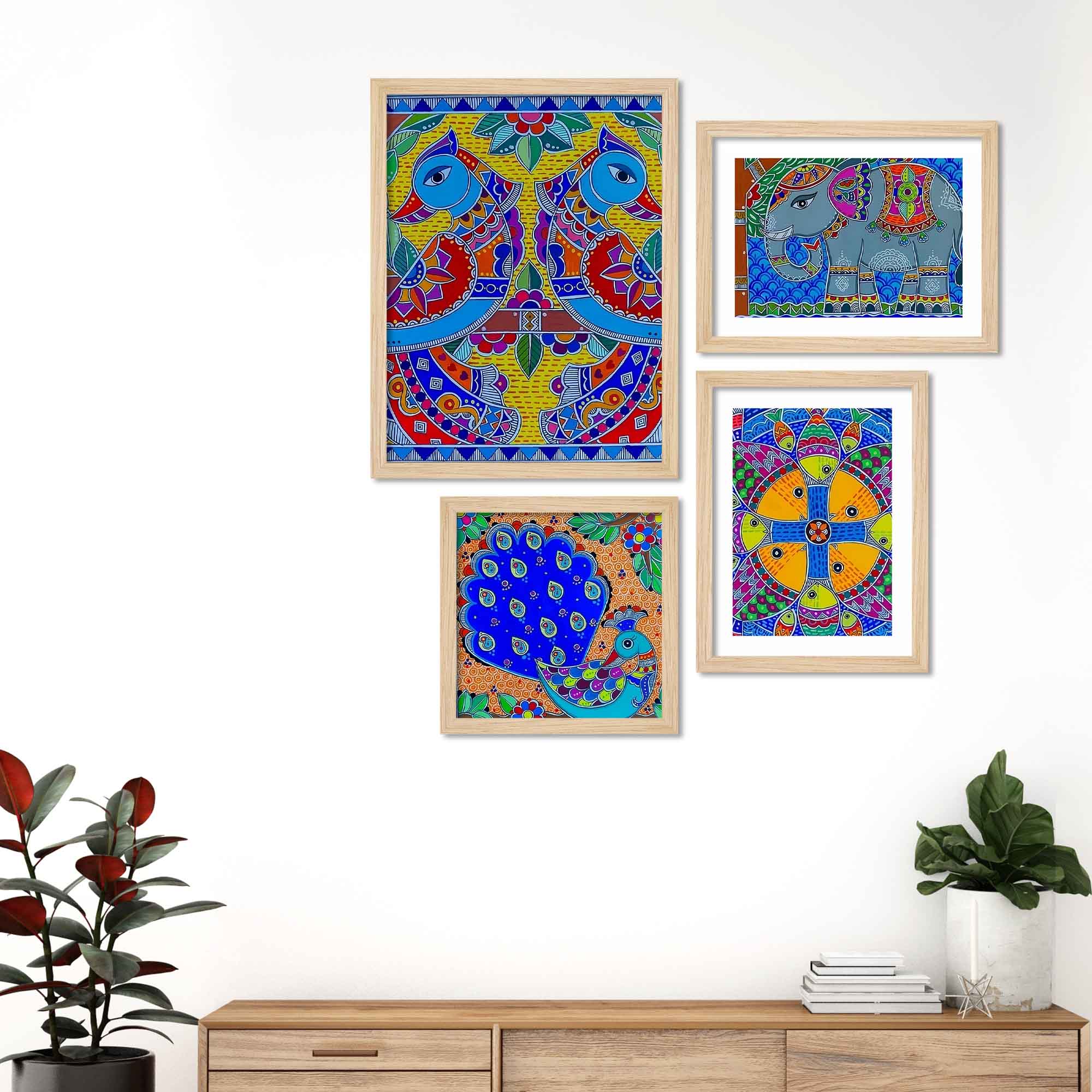 Bright Indian Traditional Art Wall Frame Set of Four - Image 3