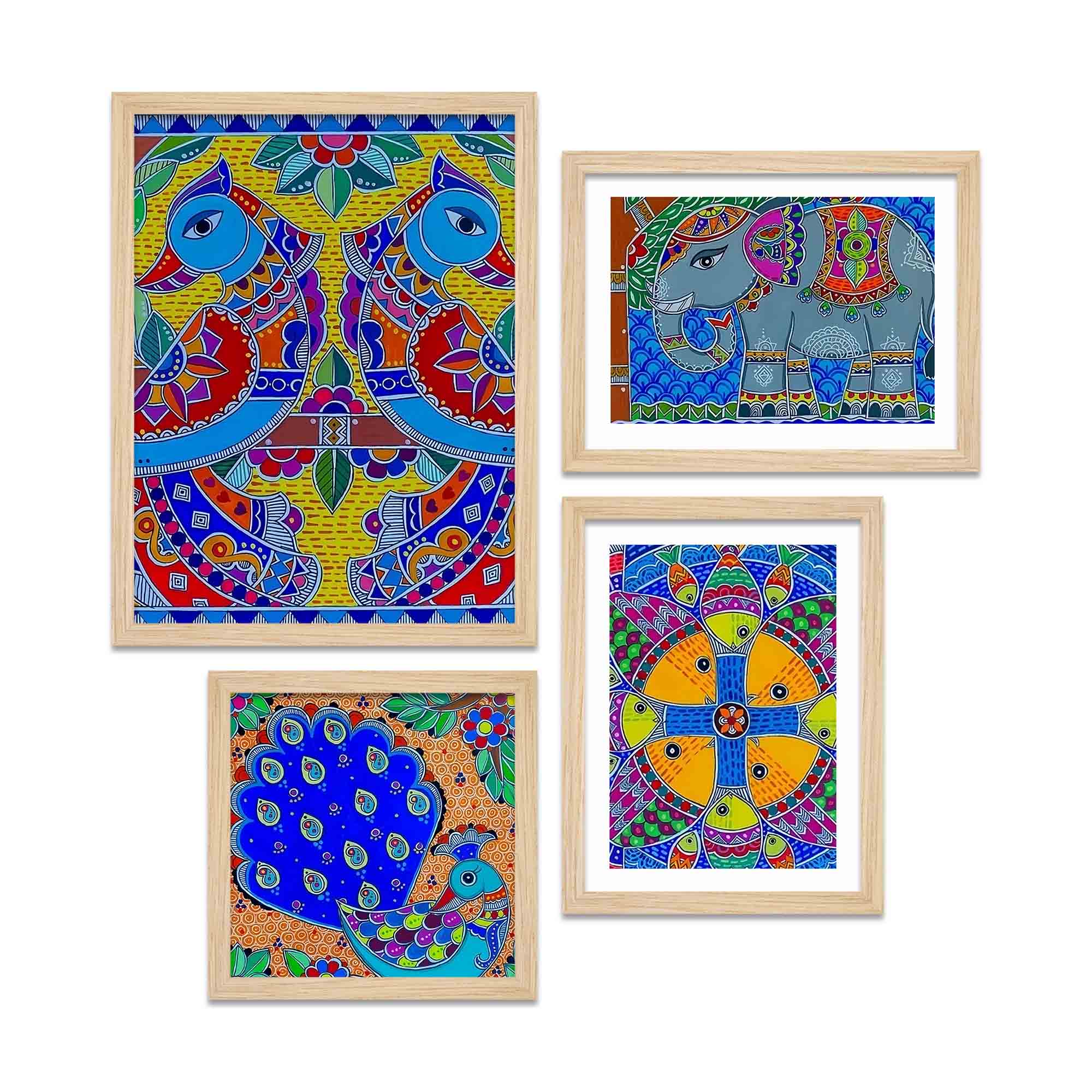Bright Indian Traditional Art Wall Frame Set of Four - Image 4