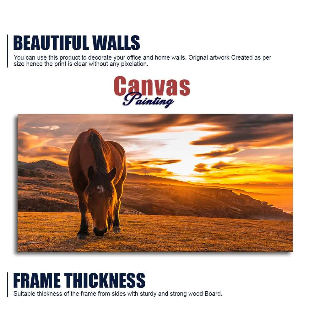 Brown Horse Eating At Sunset Premium Wall Painting - Image 6