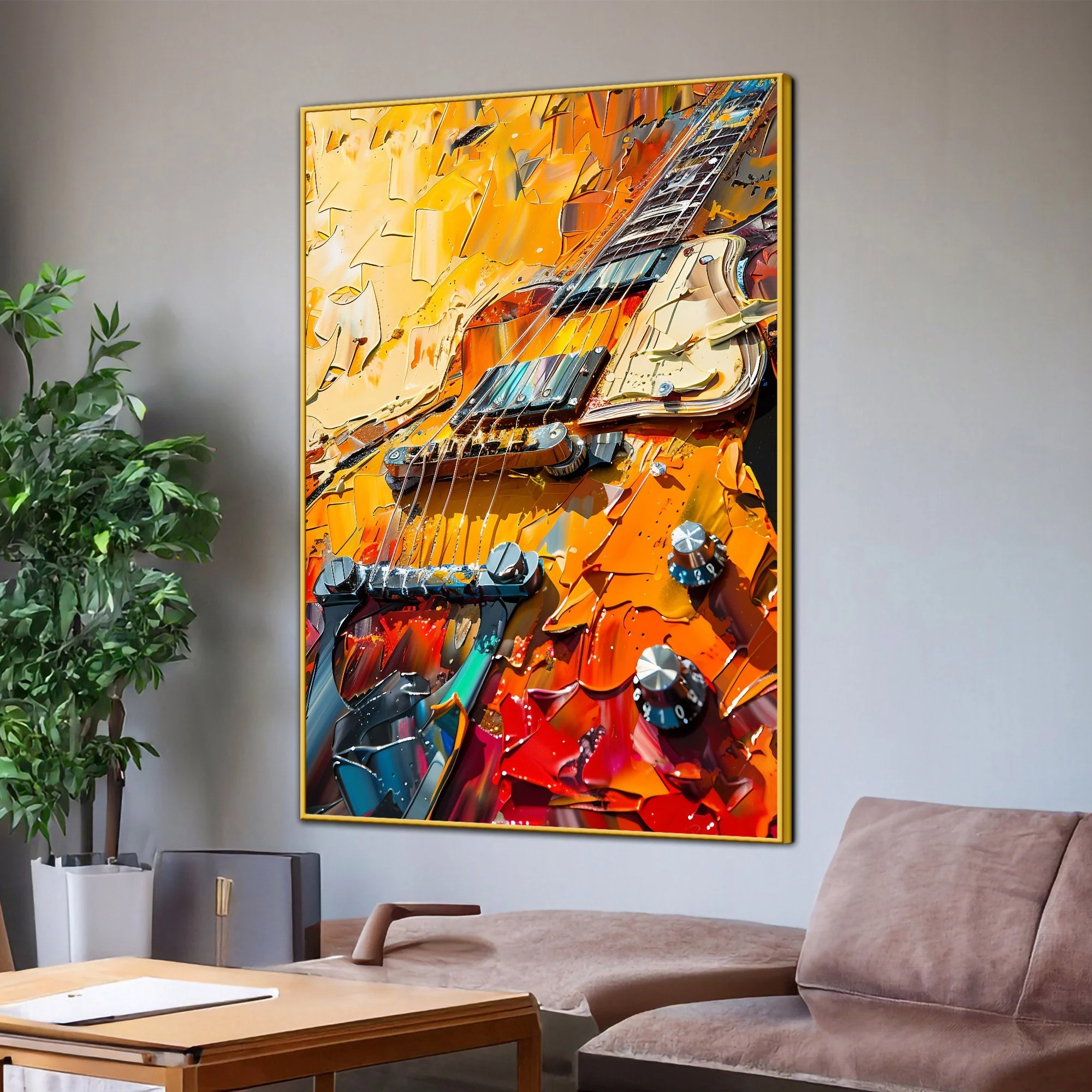 Brushstroke Of The Guitar Cotton Canvas Wall Painting - Image 4