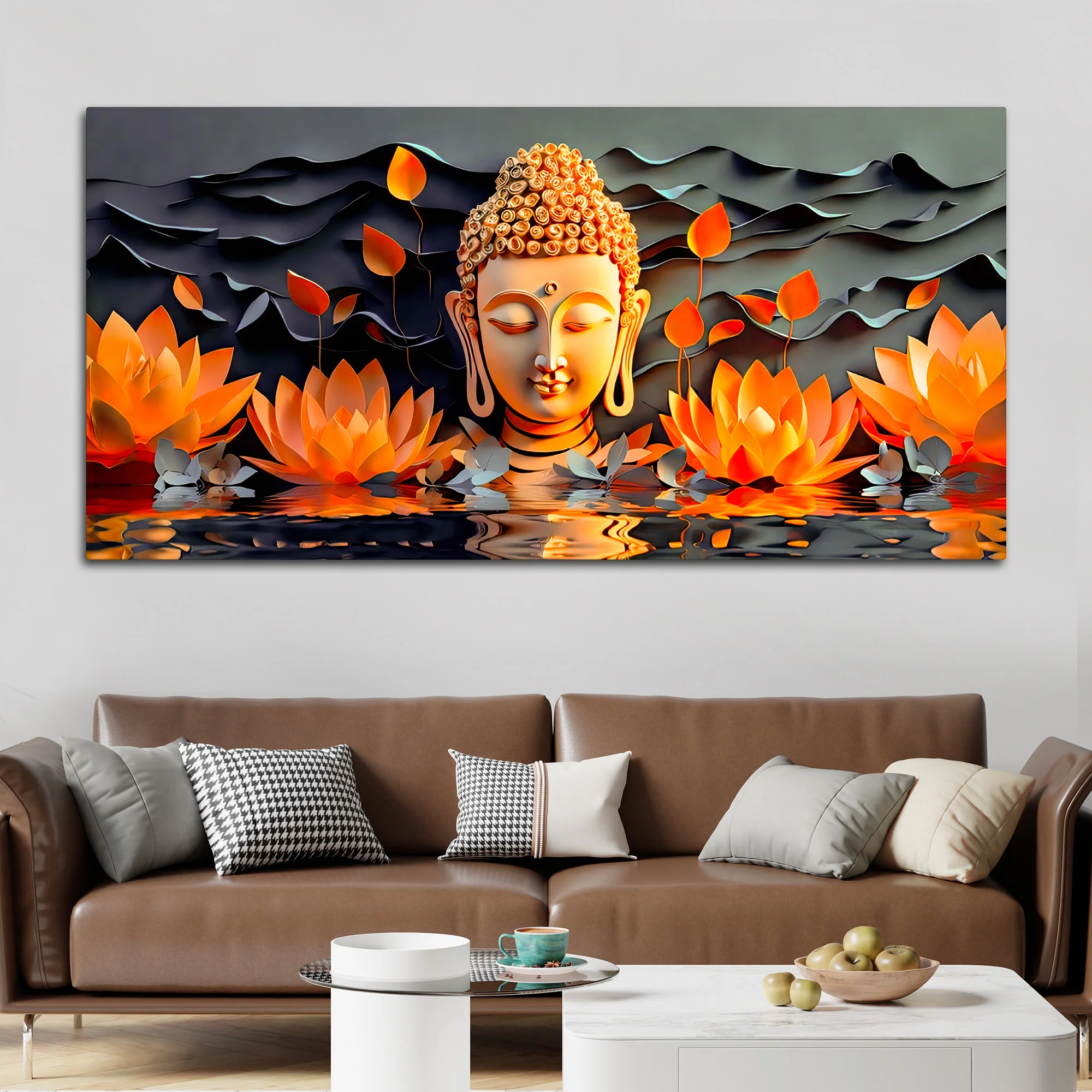 Buddha Canvas Wall Painting with Lotus Flower Design - Image 3
