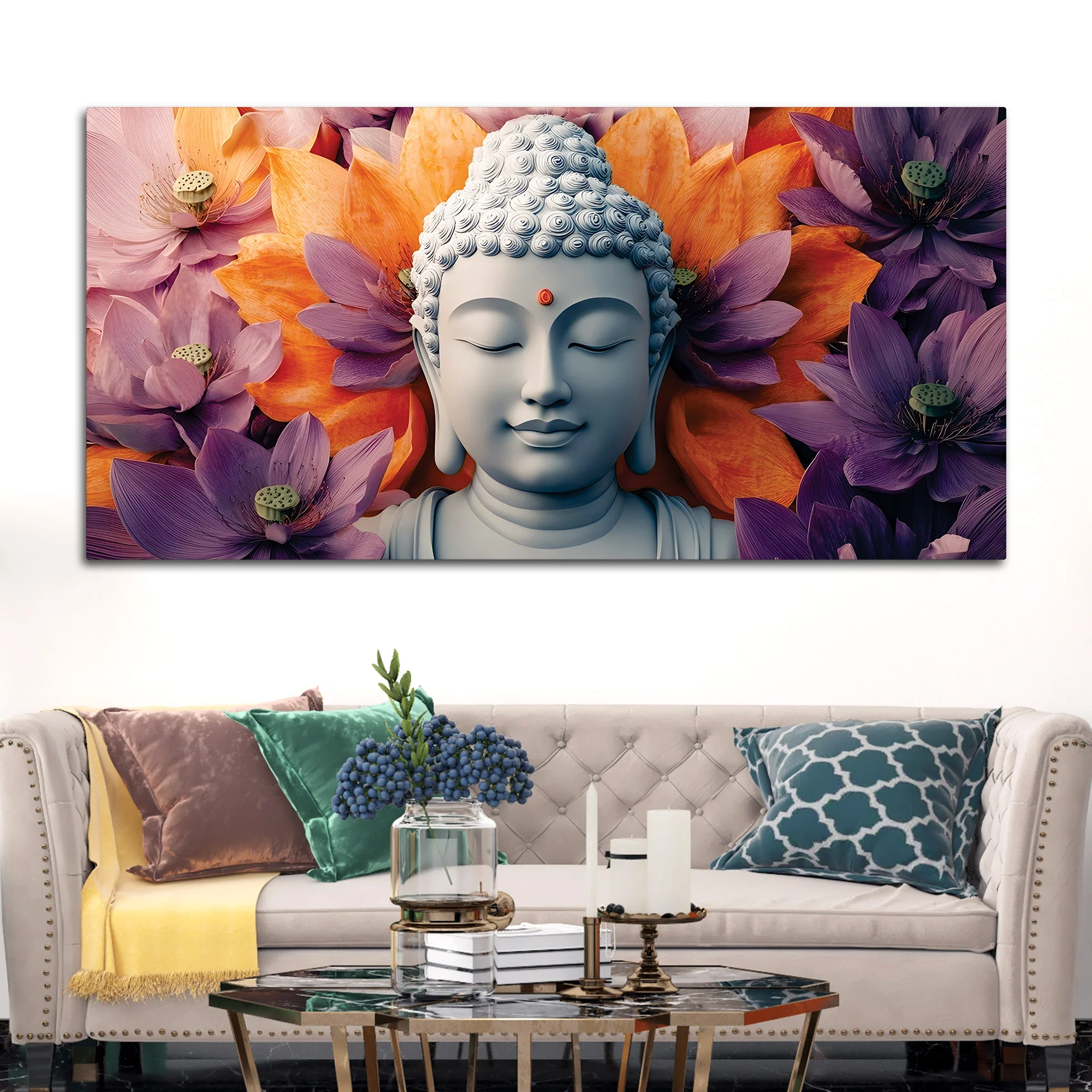 Buddha Head Wall Painting – Luxury Living Room Decor - Image 3