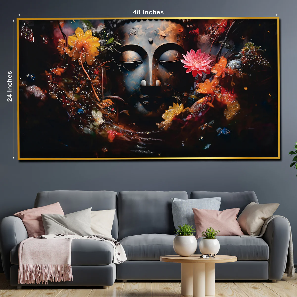 Buddha in Blooms Framed Crystal Glass Painting - Image 4