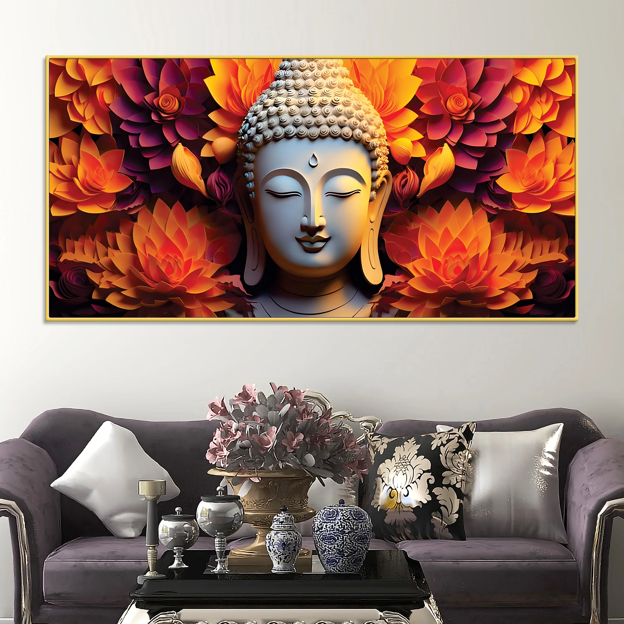 Buddha Floral Painting – Zen Wall Decor - Image 2