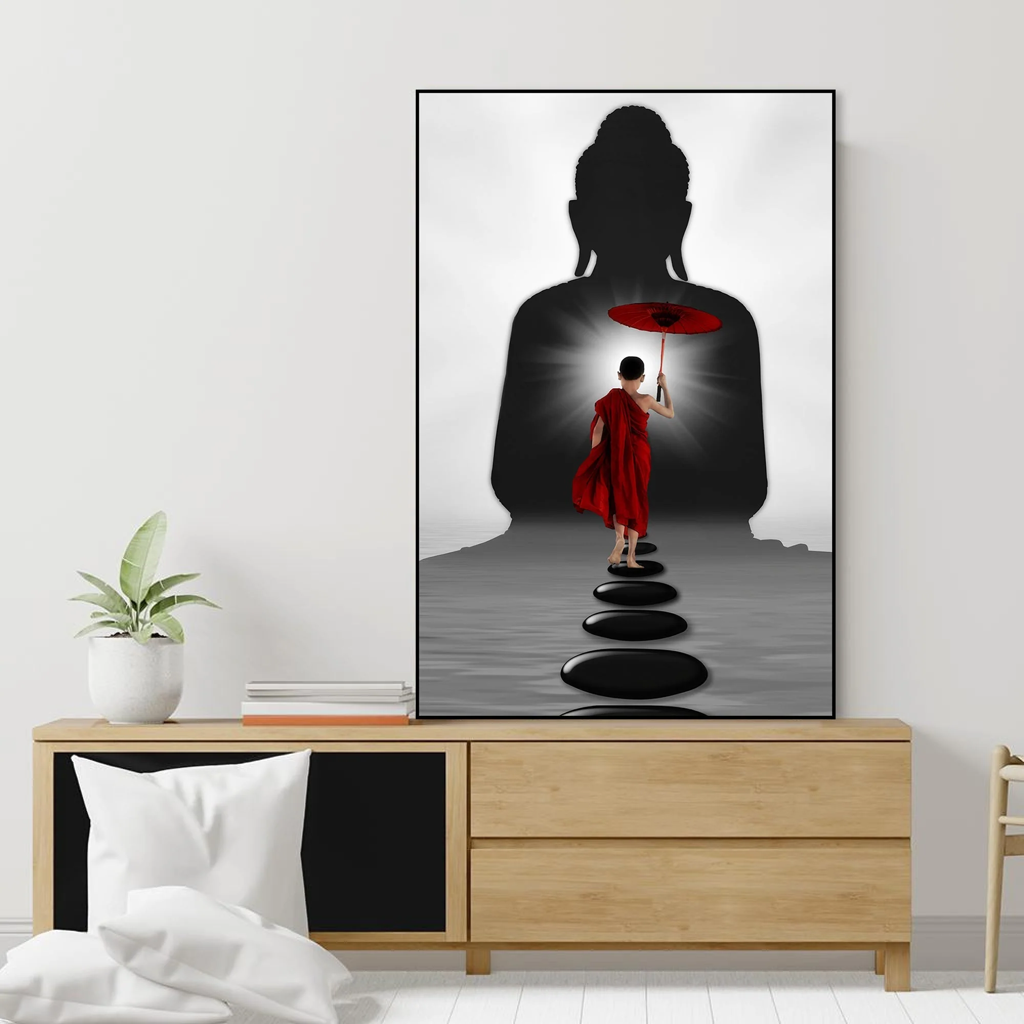 Buddha & Monk Floating Canvas Wall Painting - Image 2