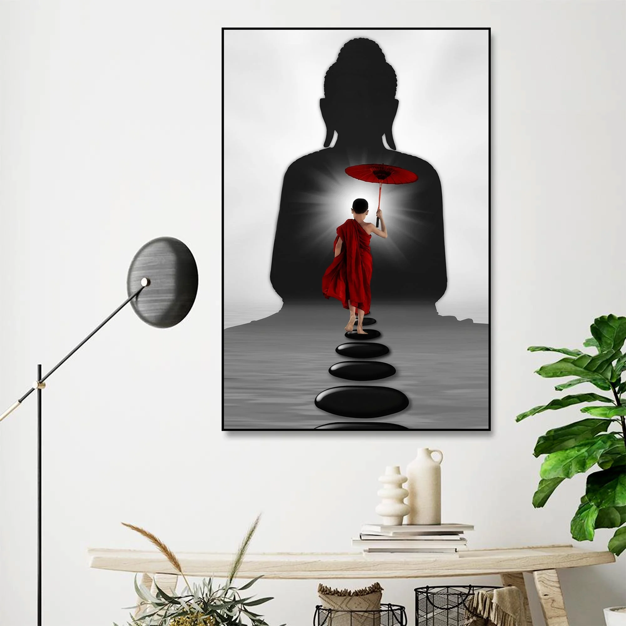 Buddha & Monk Floating Canvas Wall Painting - Image 4