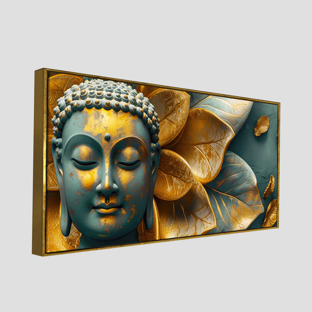 Buddha Statue with Golden Flower Leaf Art Canvas Wall Painting - Image 4
