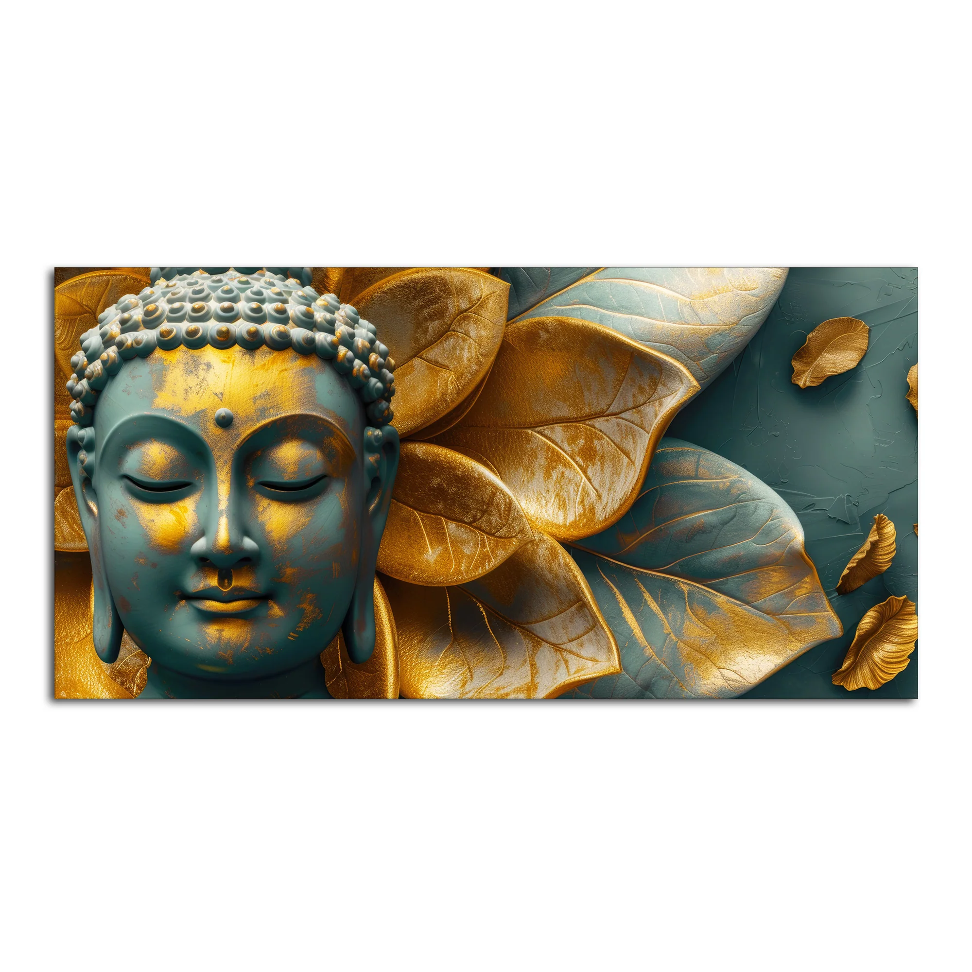 Buddha Statue with Golden Flower Leaf Art Canvas Wall Painting - Image 5