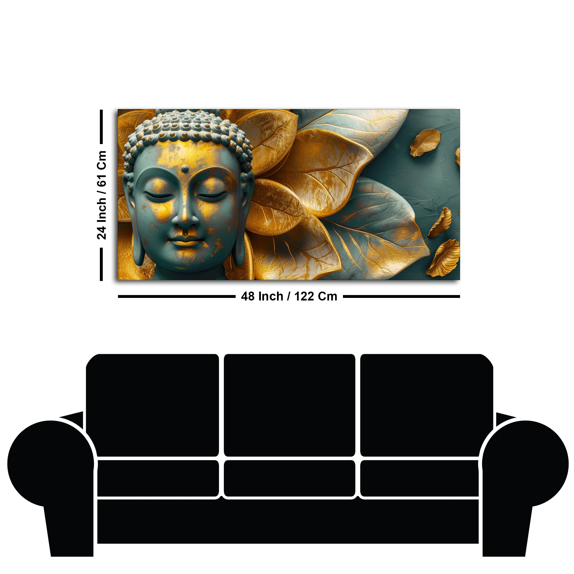 Buddha Statue with Golden Flower Leaf Art Canvas Wall Painting - Image 7