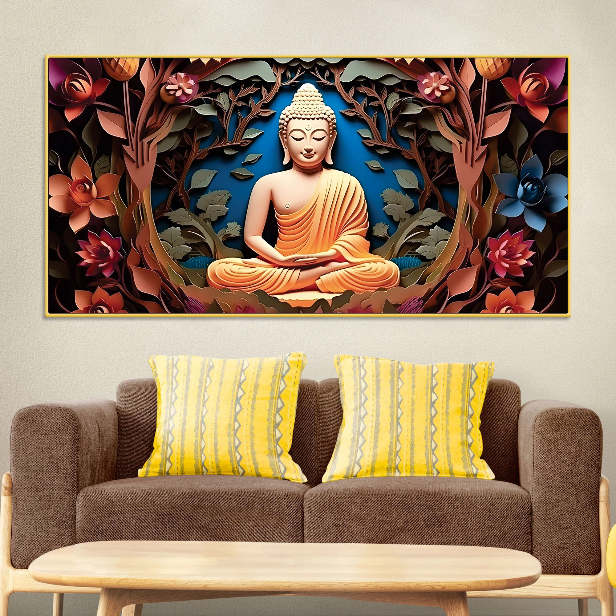 Buddha Wall Art with Floral Design – Luxury Canvas Painting