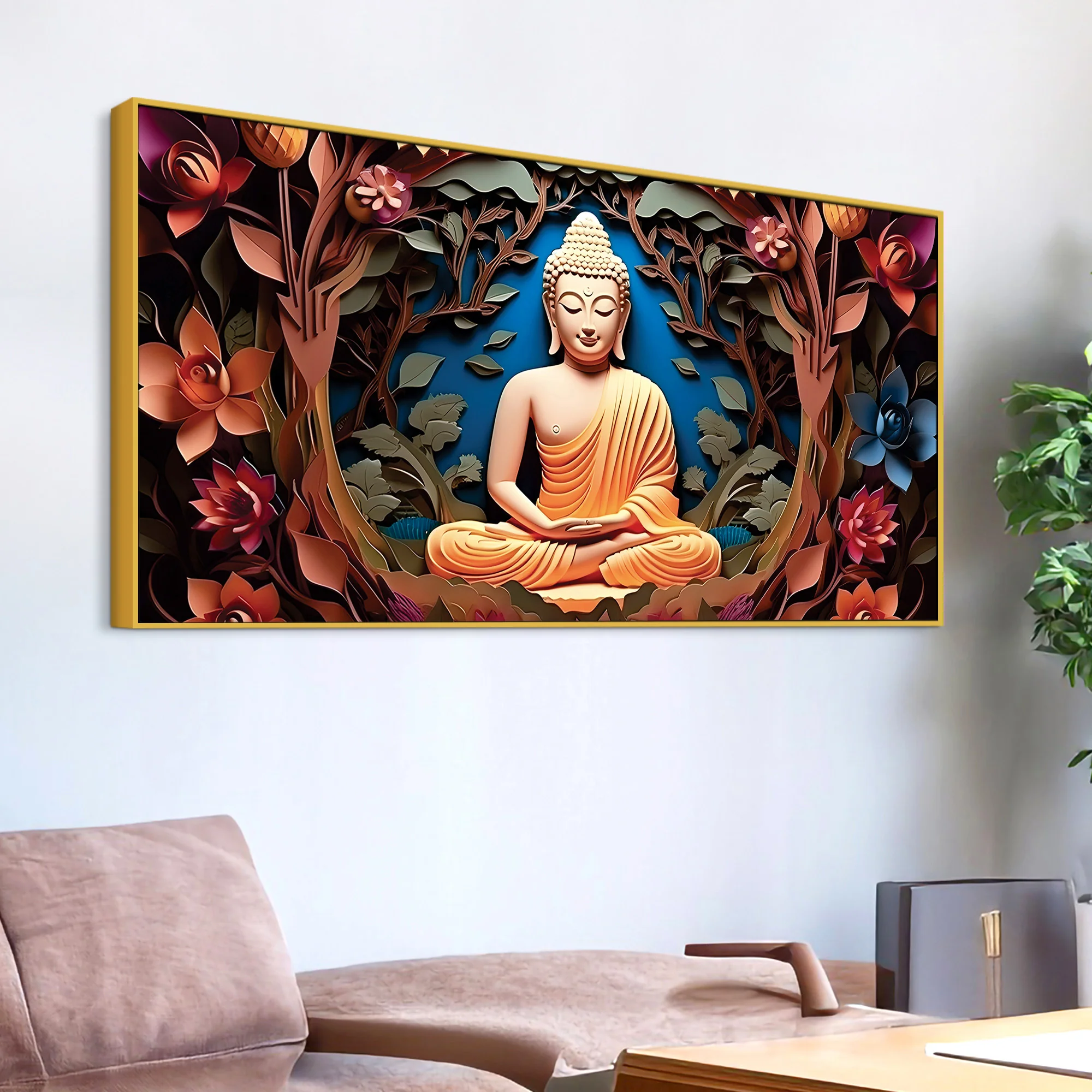 Buddha Wall Art with Floral Design – Luxury Canvas Painting - Image 5