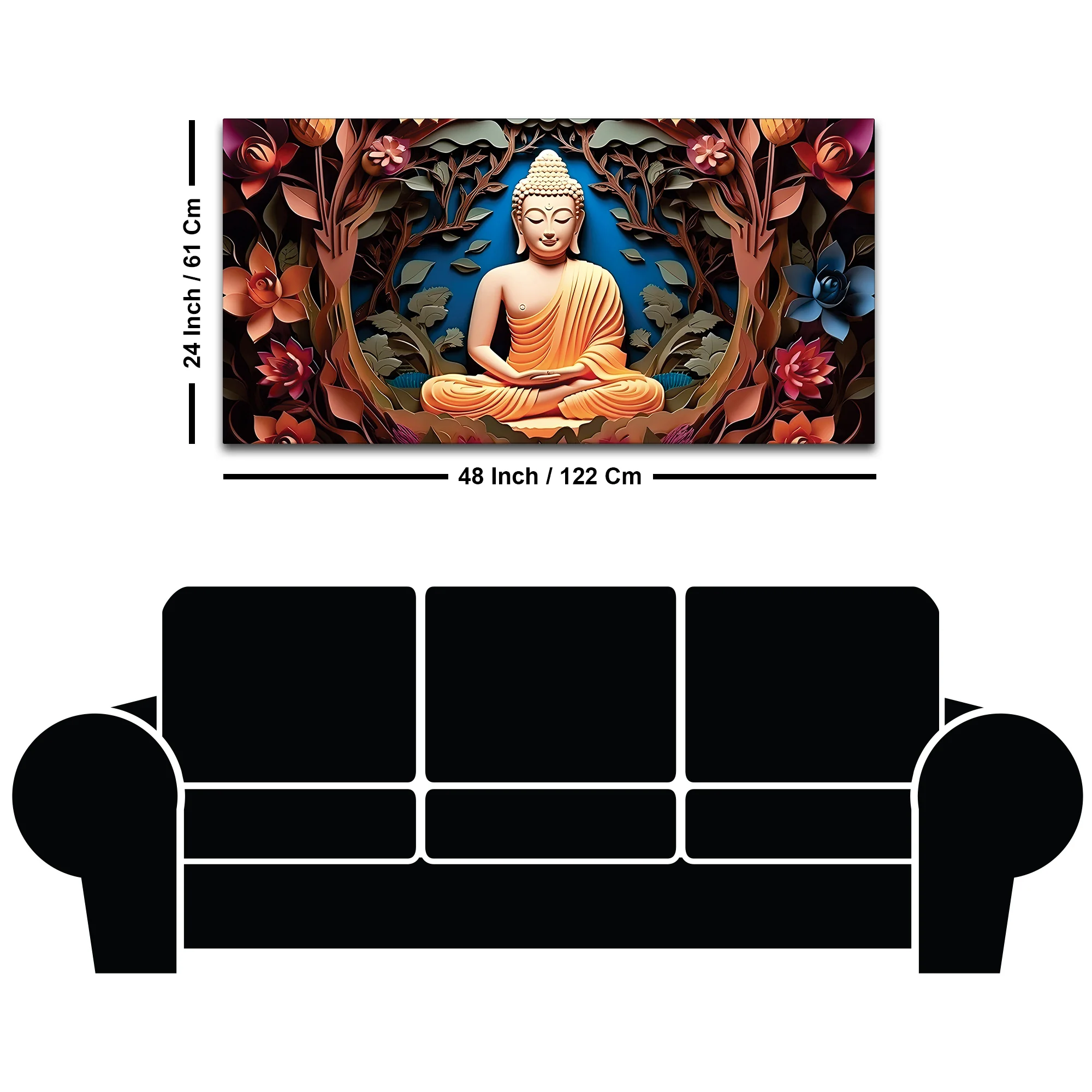 Buddha Wall Art with Floral Design – Luxury Canvas Painting - Image 8