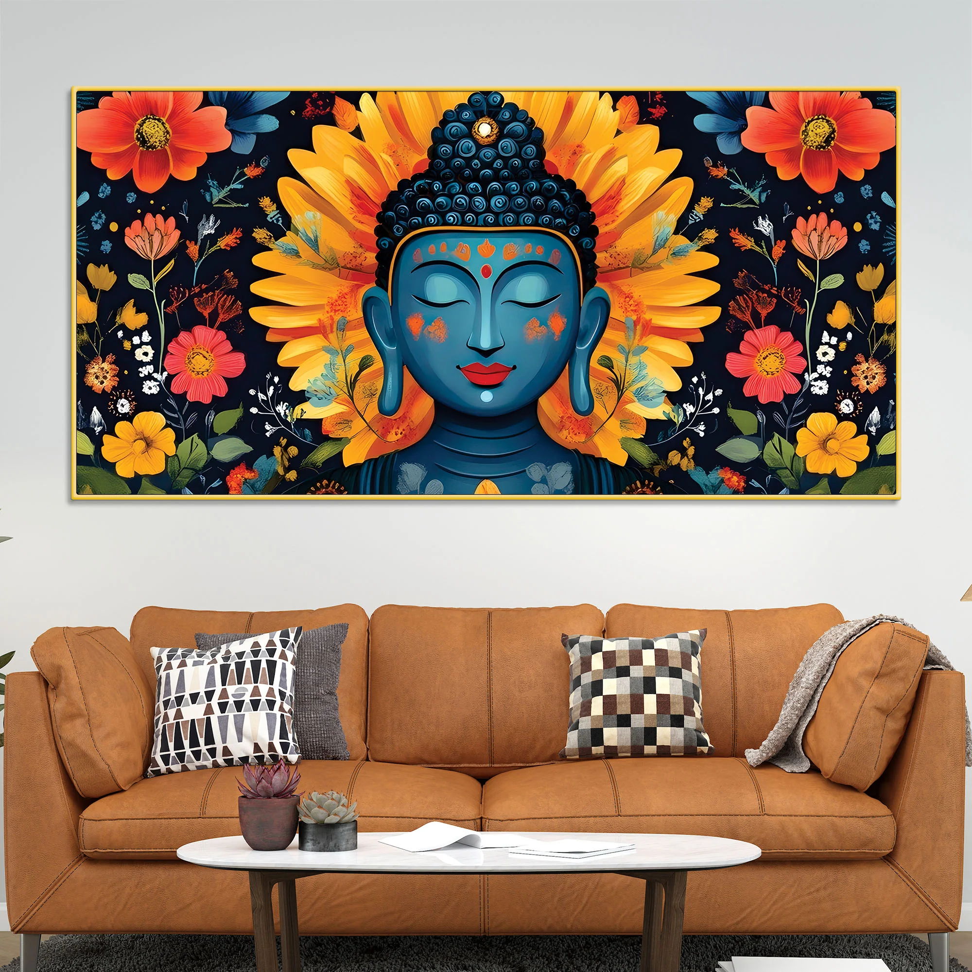 Buddha Wall Art with Floral Design – Peaceful Canvas Painting - Image 3