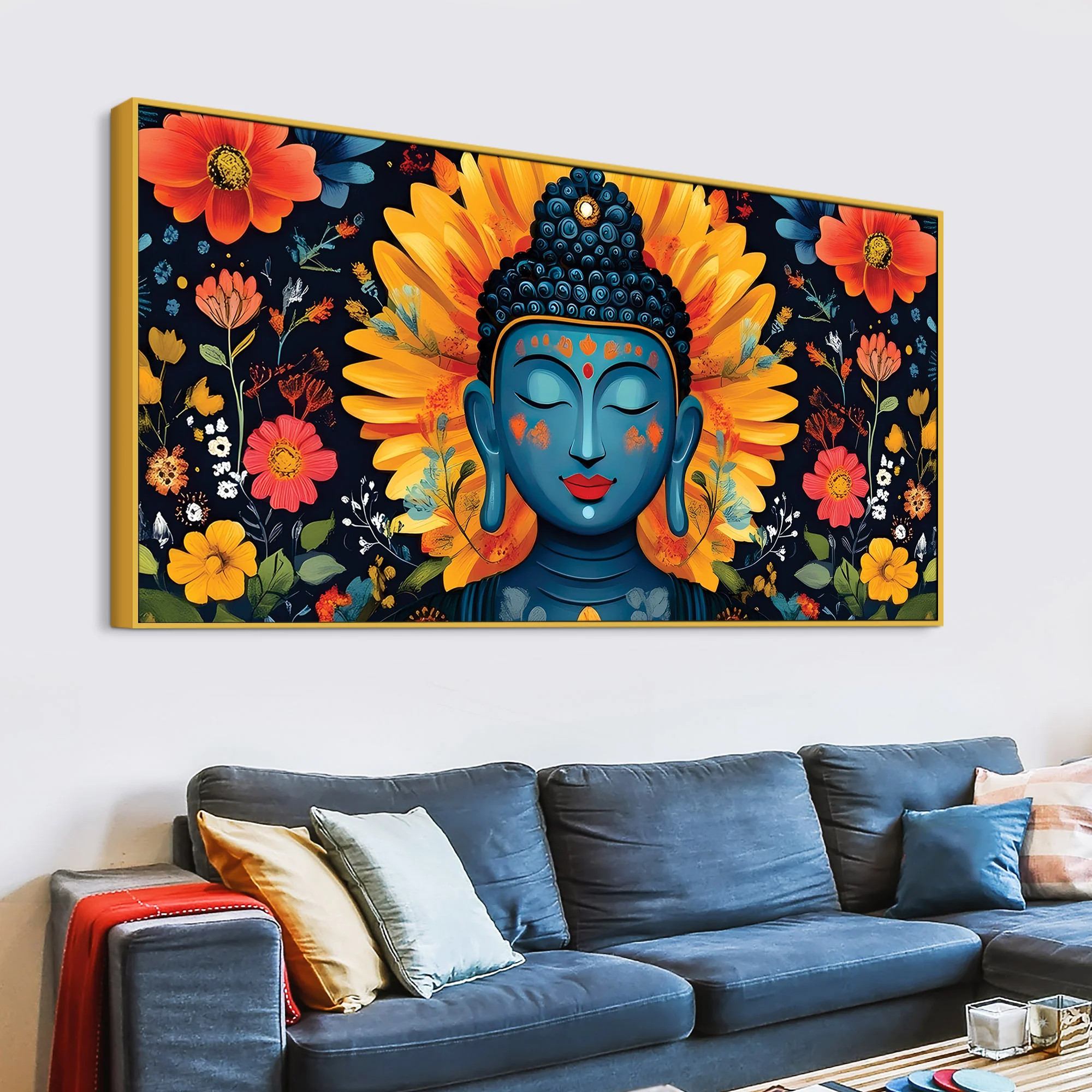 Buddha Wall Art with Floral Design – Peaceful Canvas Painting - Image 4
