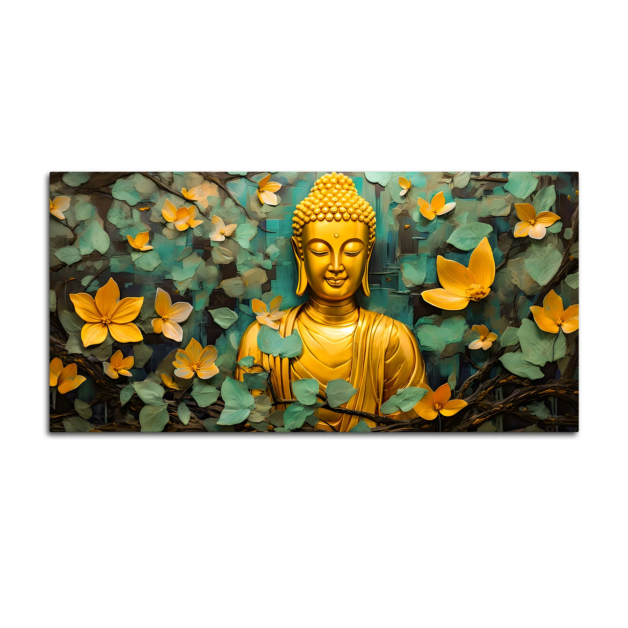 Buddha Wall Painting with Floral Leaves for Peace - Image 4