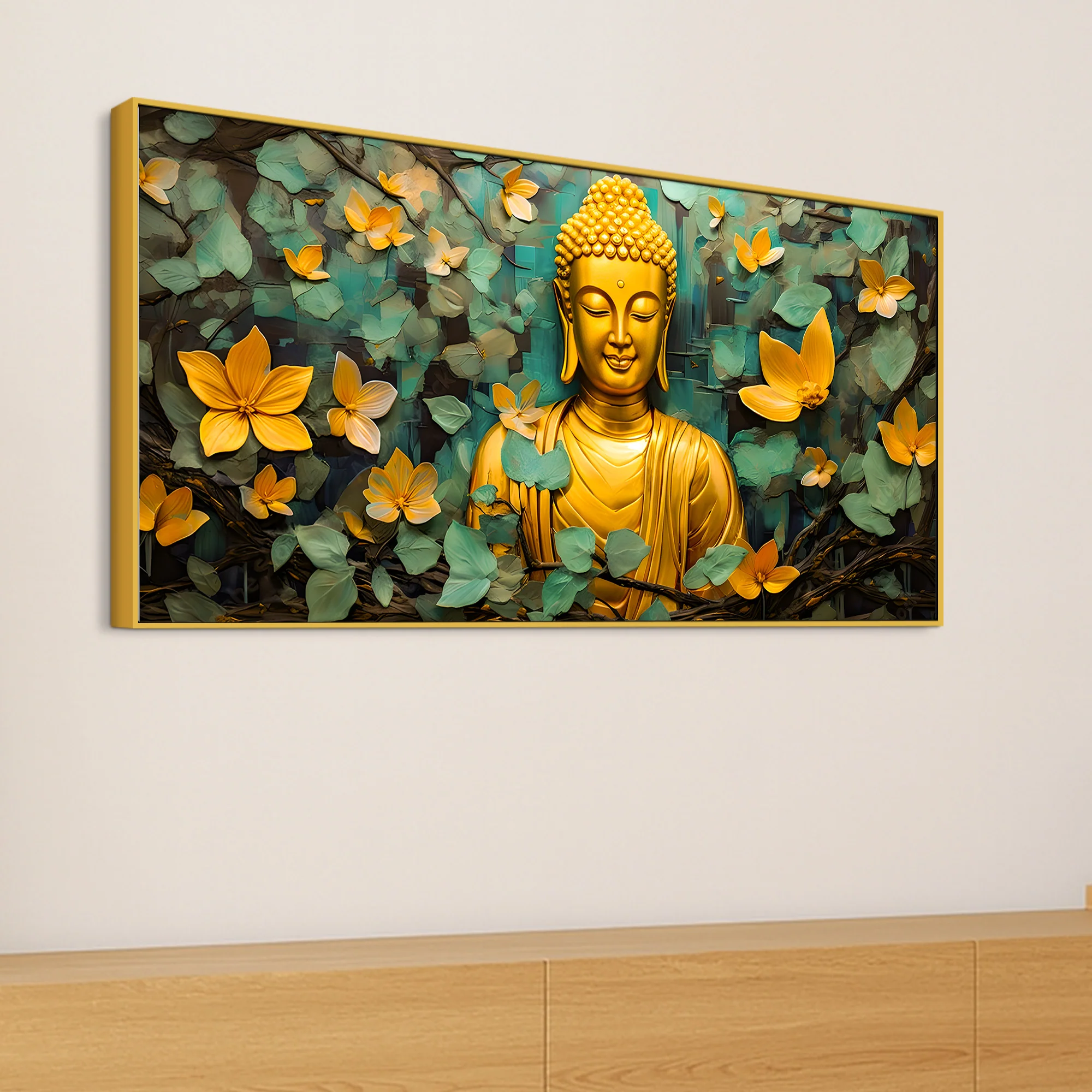 Buddha Wall Painting with Floral Leaves for Peace - Image 5