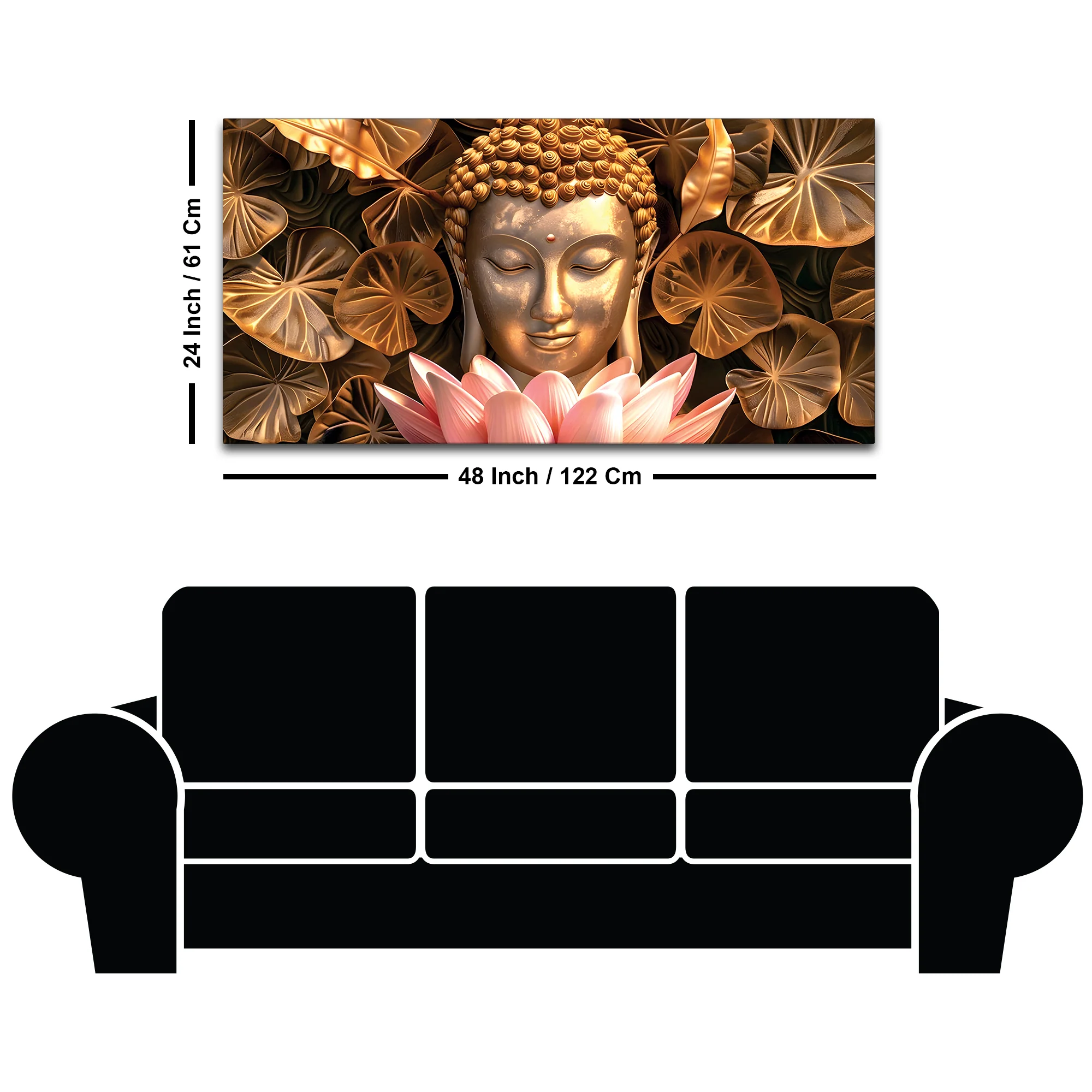 Buddha Wall Painting with Lotus & Floral Art-Decorative Canvas - Image 8