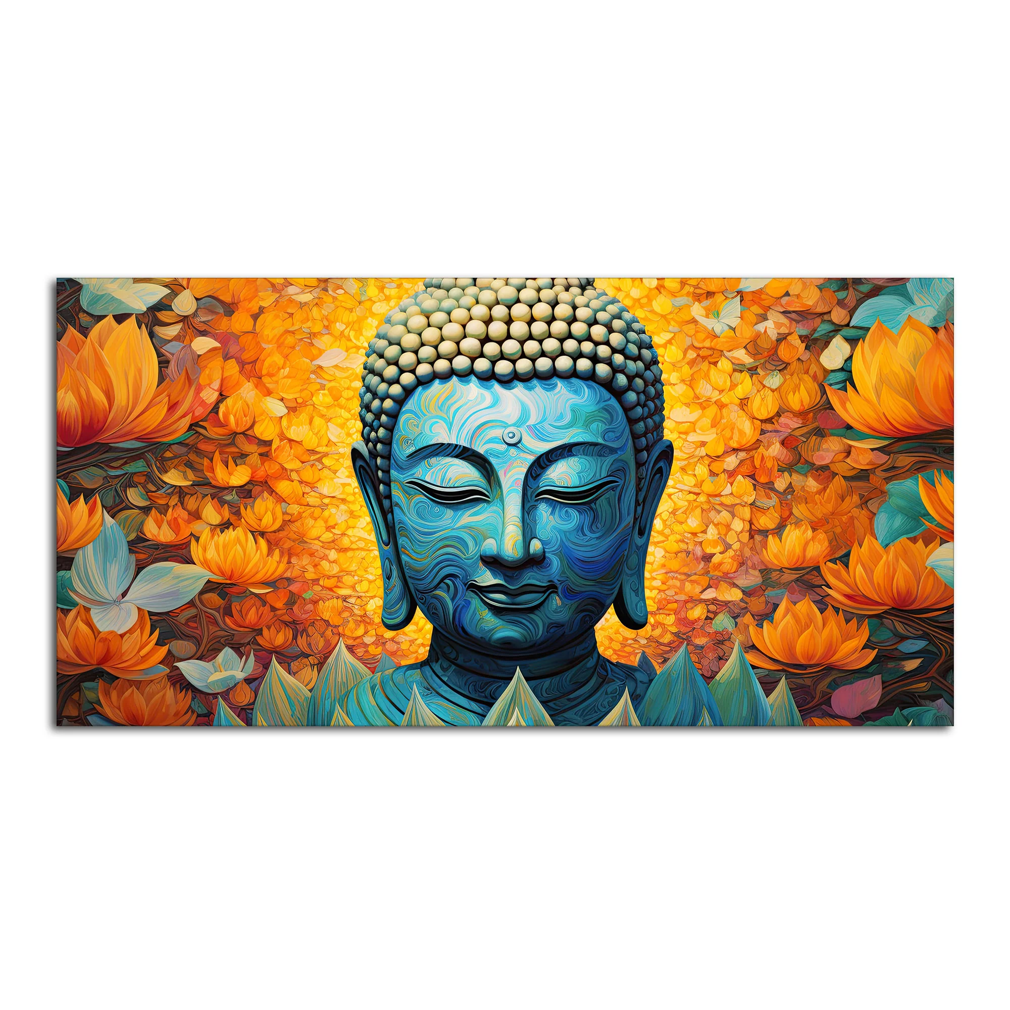 Buddhist Statue with Lotus Flowers Background Canvas Wall Painting - Image 4