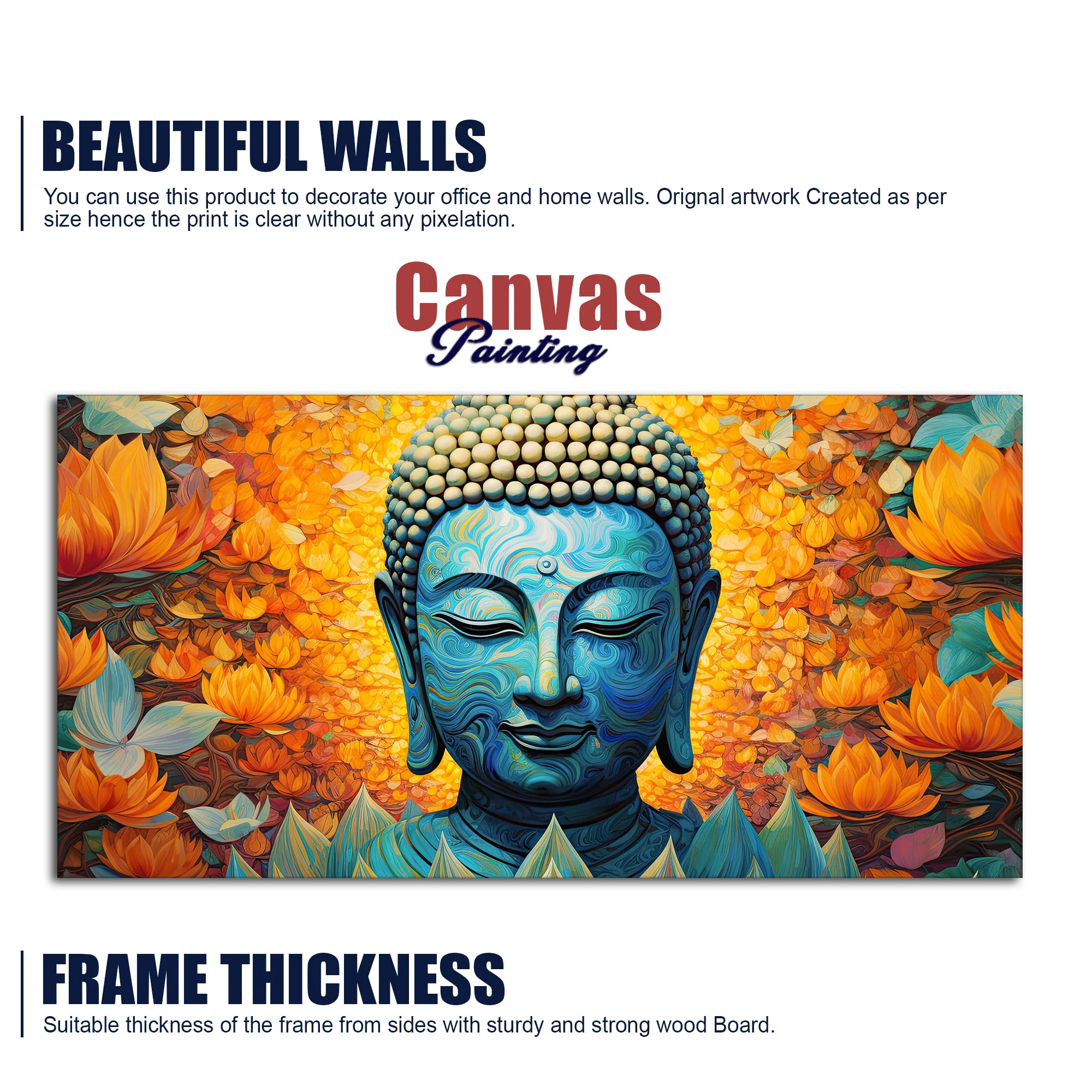 Buddhist Statue with Lotus Flowers Background Canvas Wall Painting - Image 5