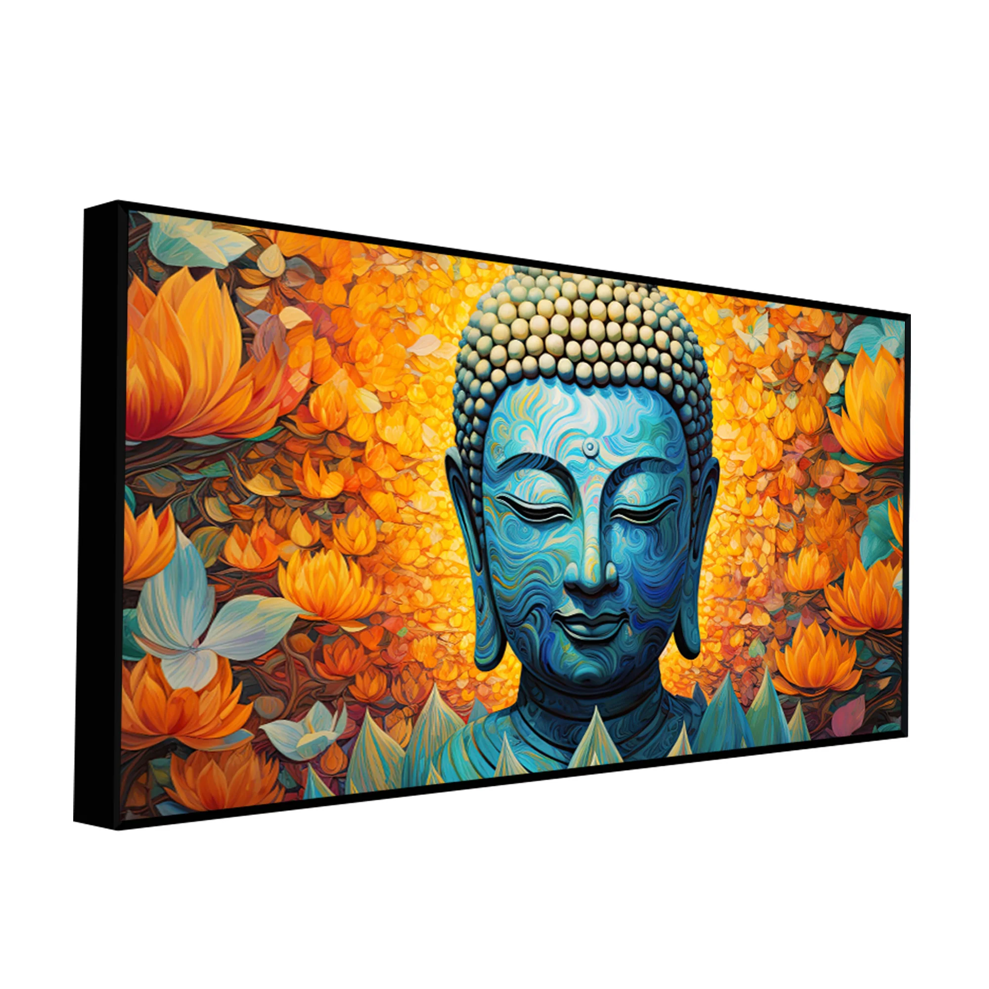 Buddhist Statue with Lotus Flowers Background Canvas Wall Painting - Image 6