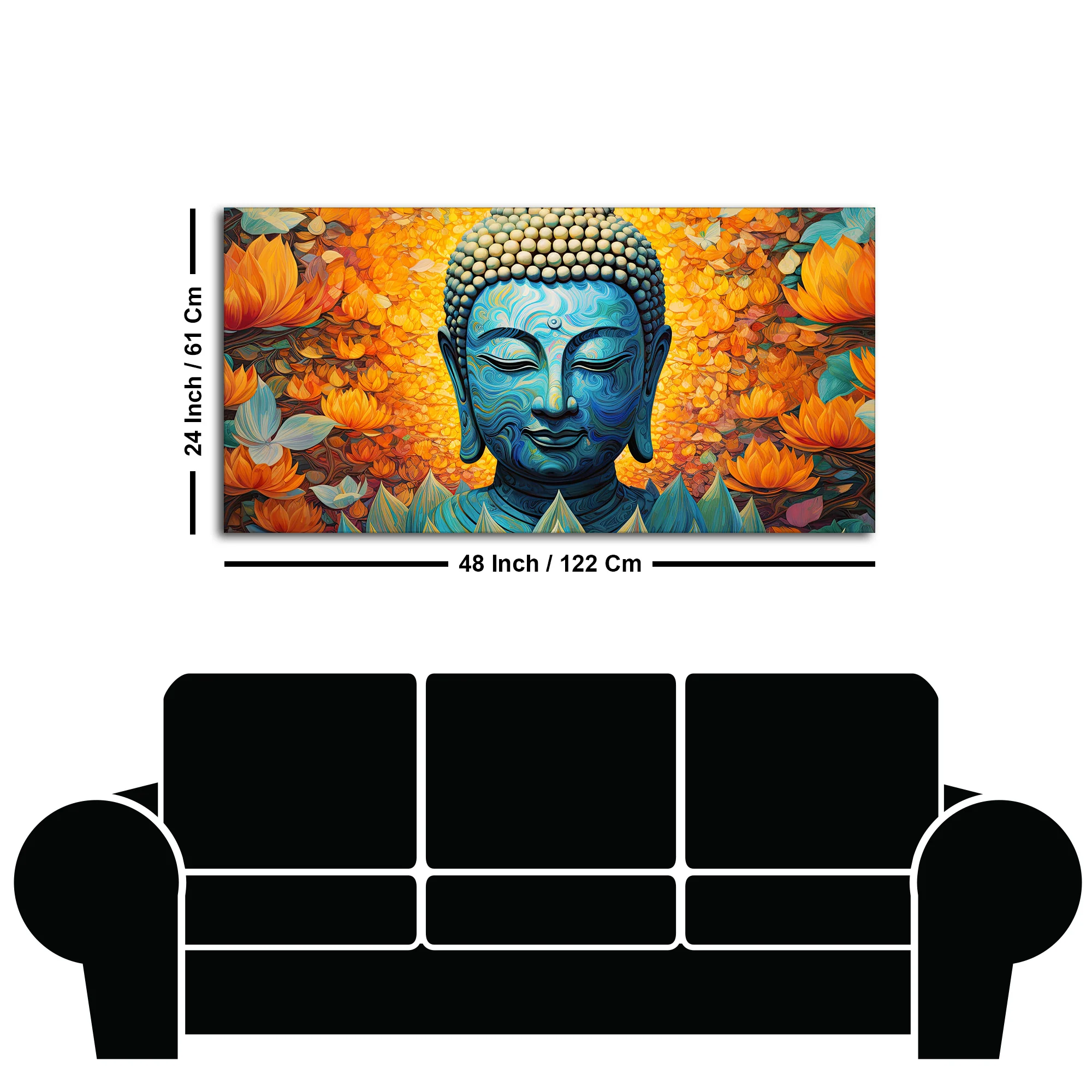 Buddhist Statue with Lotus Flowers Background Canvas Wall Painting - Image 7
