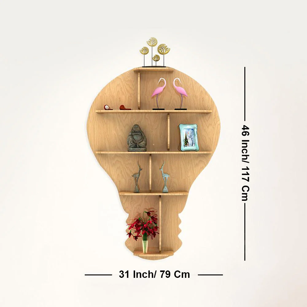 Bulb Shape Backlit Designer Wooden Wall Shelf / Book Shelf / Night Light, Light Oak Finish - Image 6