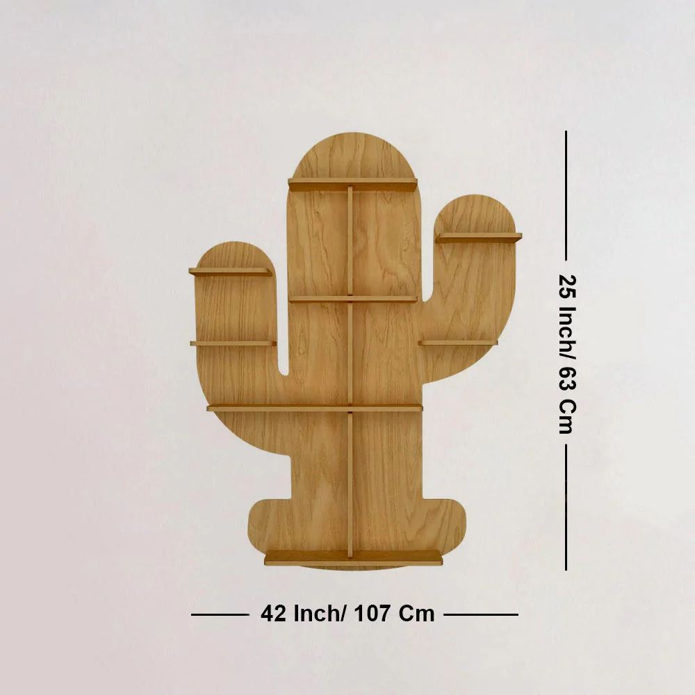 Cactus Shape Designer Wooden Wall Shelf / Book Shelf, Light Oak Finish - Image 7
