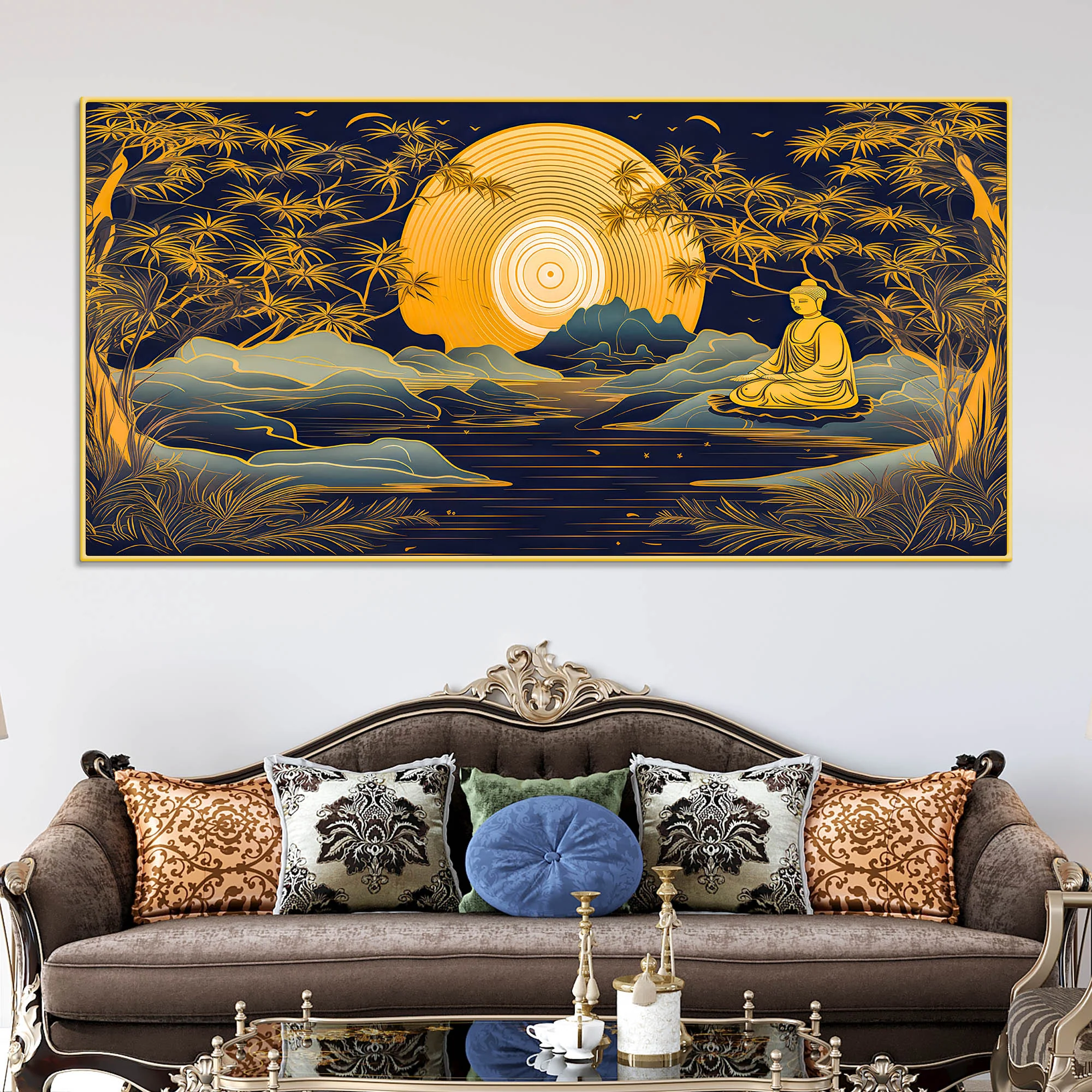 Calming Buddha Canvas Painting with Moonlight & Nature - Image 2