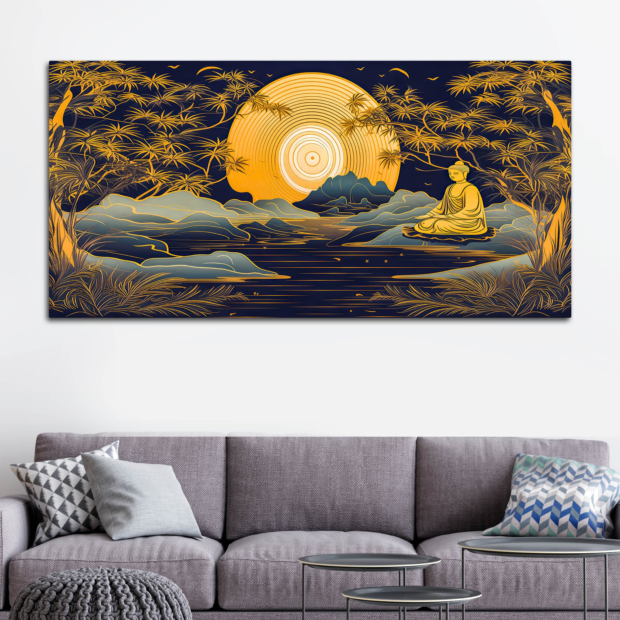 Calming Buddha Canvas Painting with Moonlight & Nature - Image 3