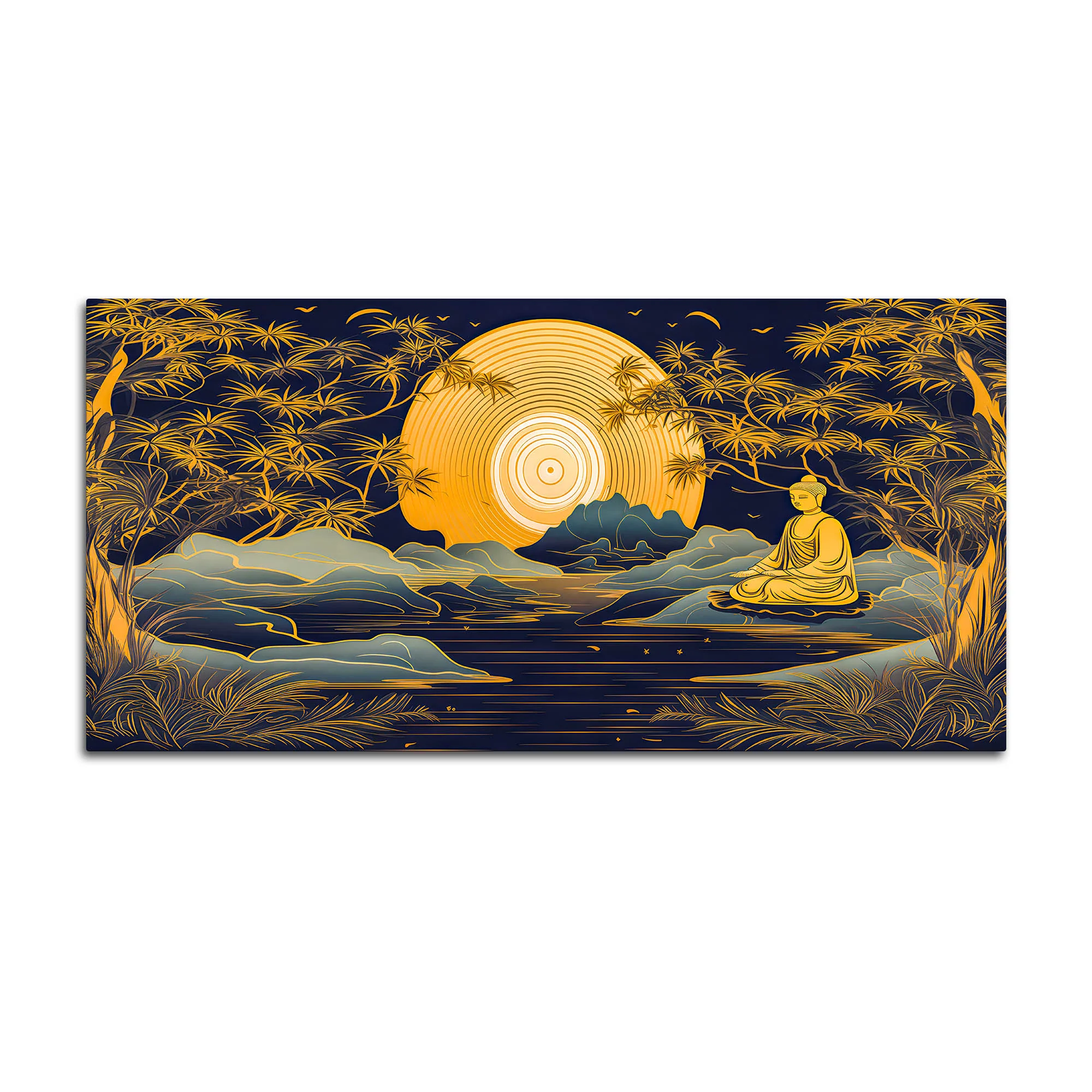 Calming Buddha Canvas Painting with Moonlight & Nature - Image 4