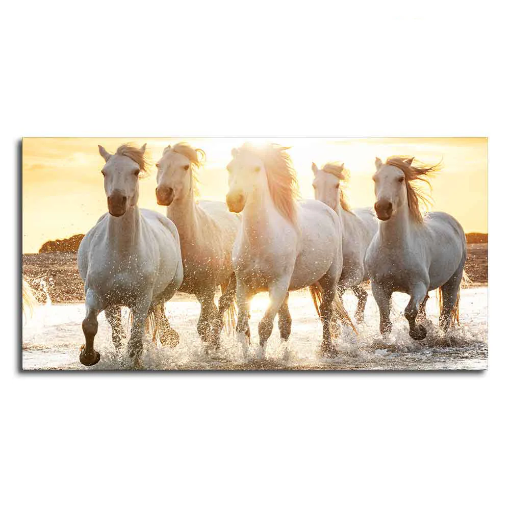 Camargue White Horses Running in Seaside Premium Wall Painting - Image 4